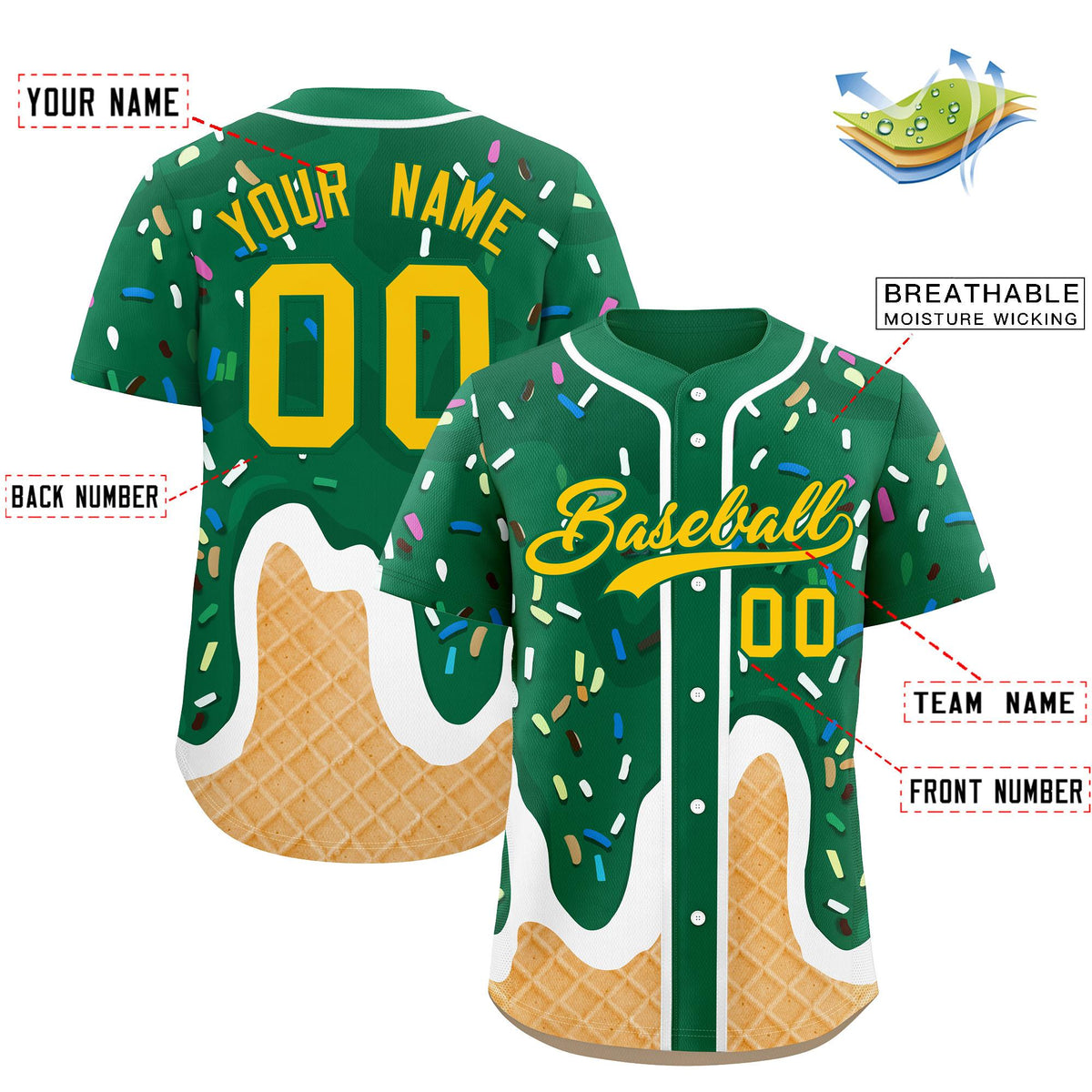 Custom Kelly Green Ice Cream Cone Graffiti Pattern Fashion Authentic Baseball Jersey| KXKSHOP
