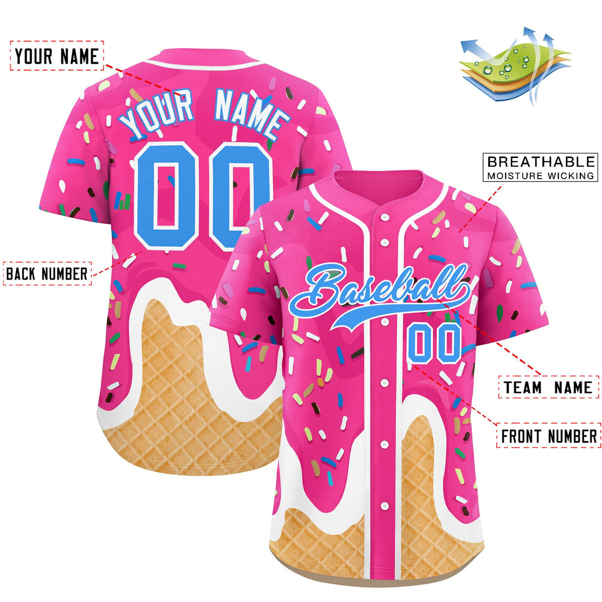 Custom Pink Ice Cream Cone Graffiti Pattern Fashion Authentic Baseball Jersey| KXKSHOP