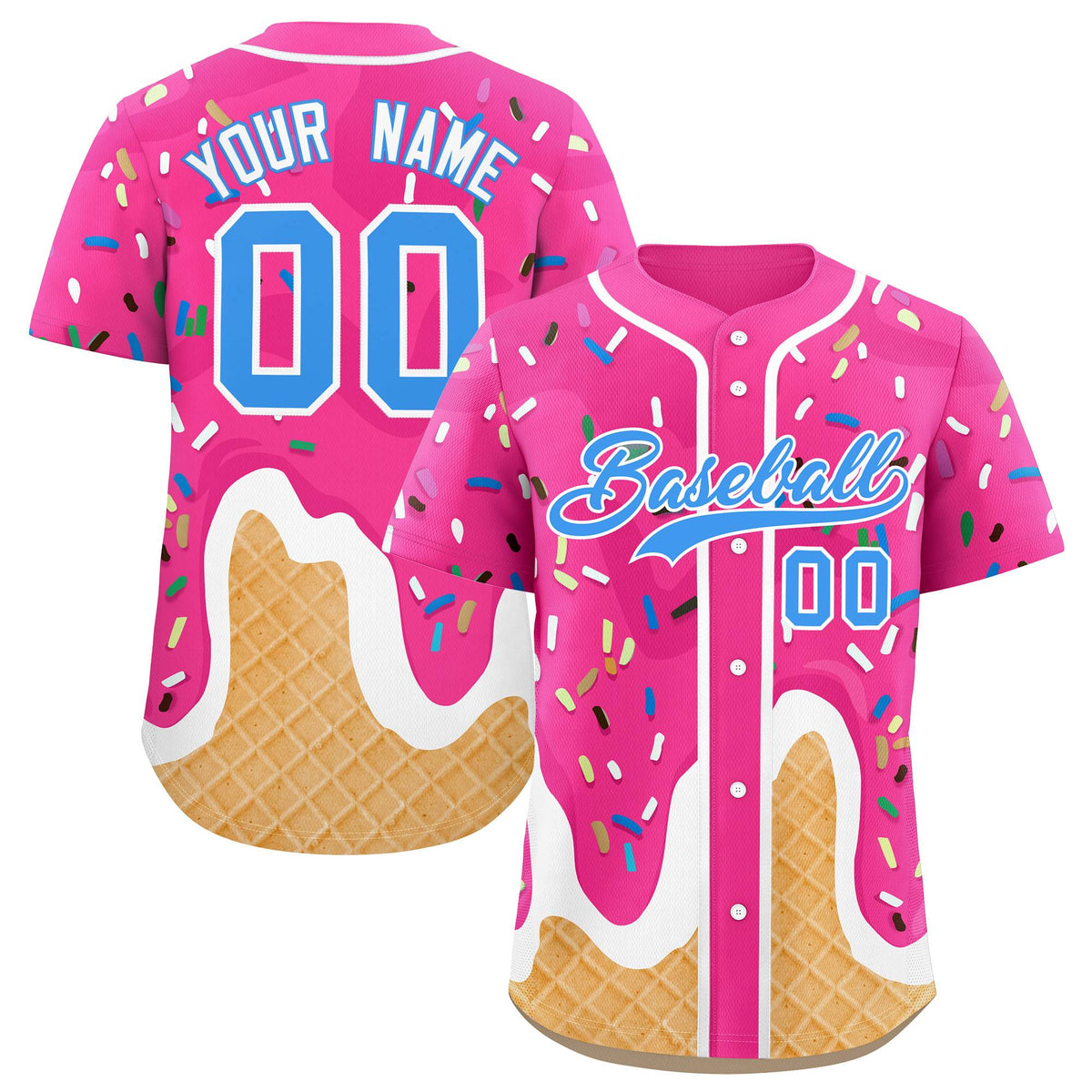 Custom Pink Ice Cream Cone Graffiti Pattern Fashion Authentic Baseball Jersey| KXKSHOP