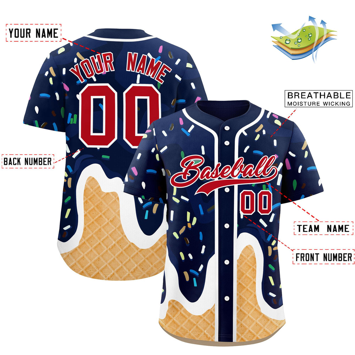 Custom Navy Ice Cream Cone Graffiti Pattern Fashion Authentic Baseball Jersey| KXKSHOP