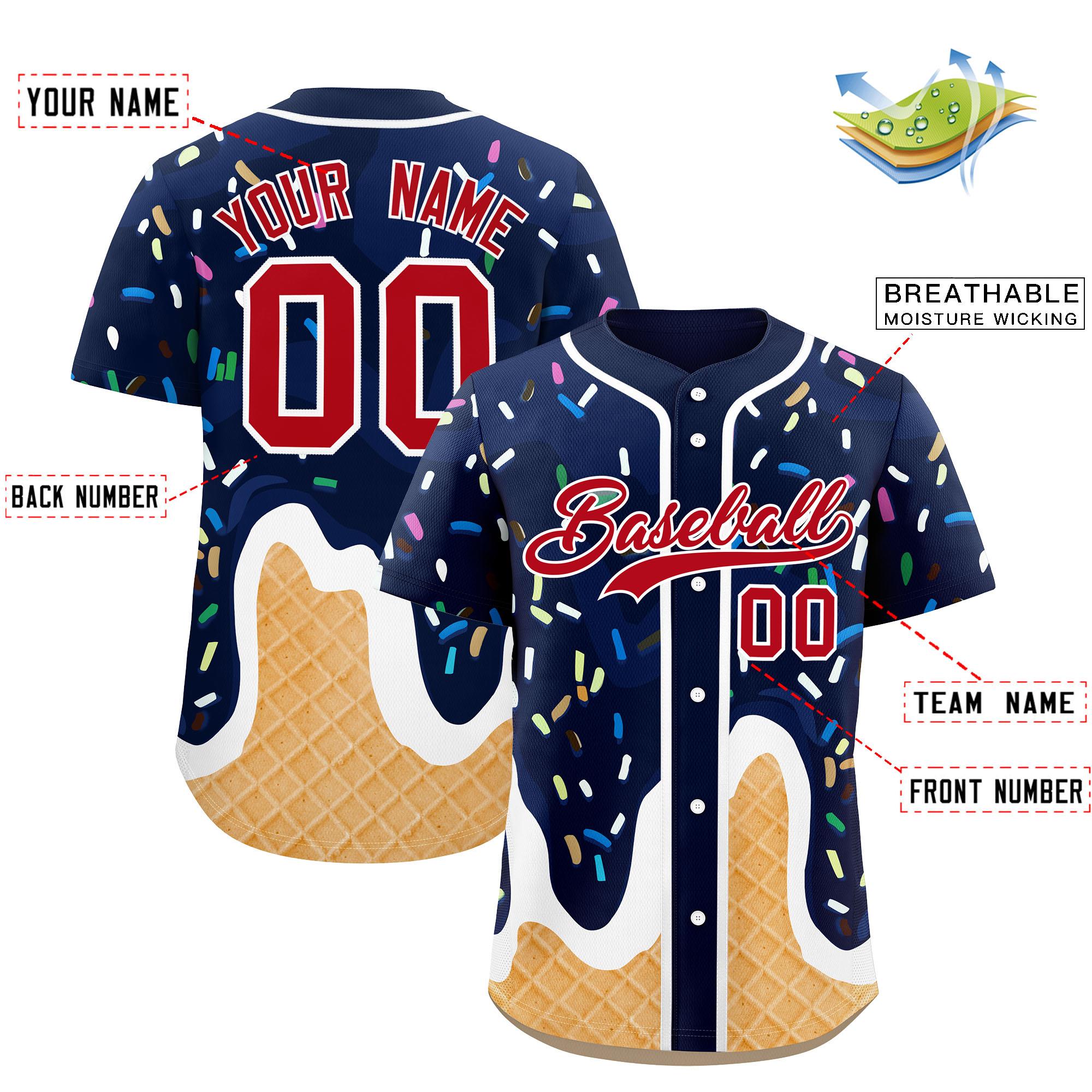 Custom Navy Ice Cream Cone Graffiti Pattern Fashion Authentic Baseball Jersey| KXKSHOP
