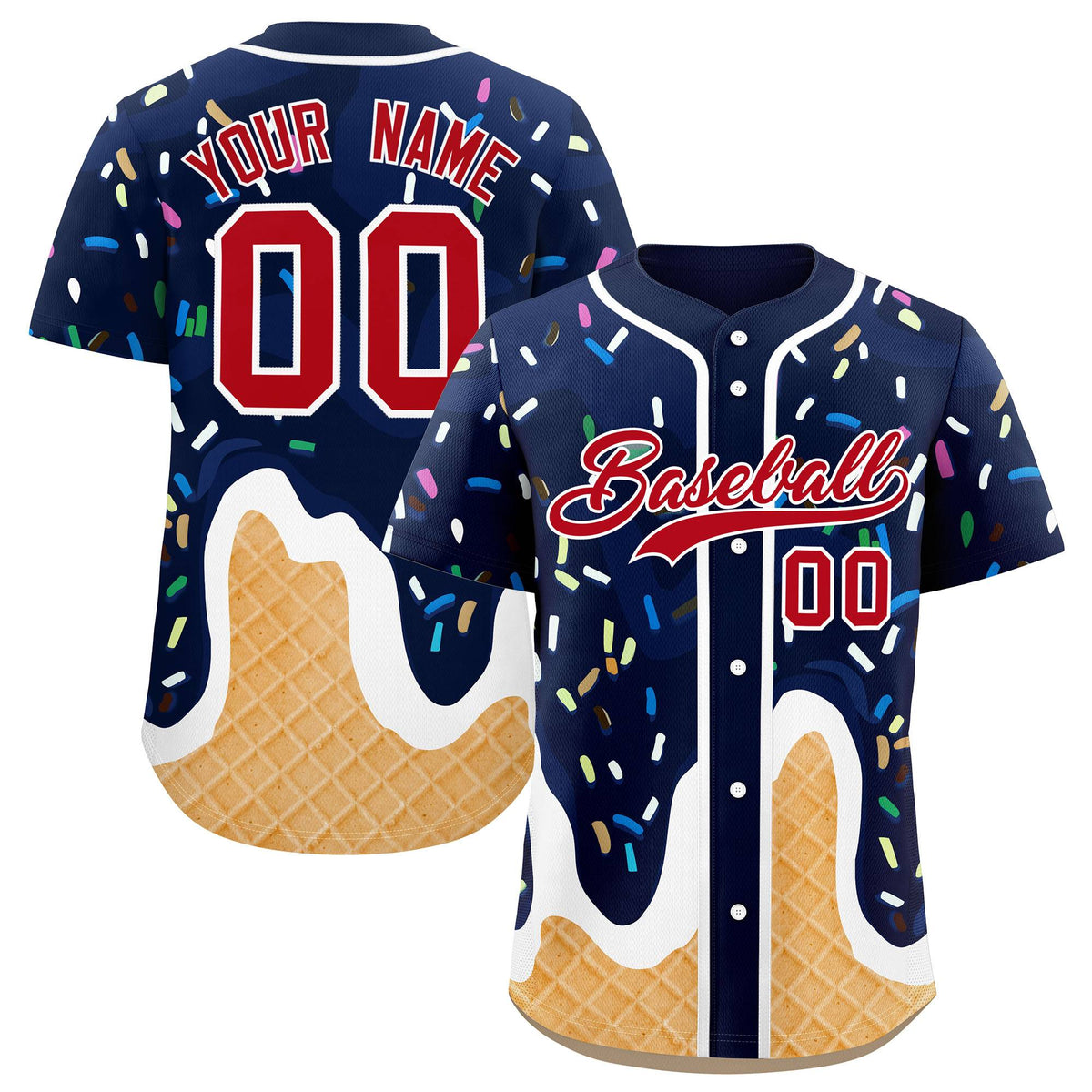 Custom Navy Ice Cream Cone Graffiti Pattern Fashion Authentic Baseball Jersey| KXKSHOP