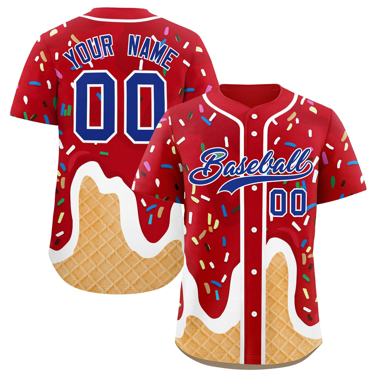 Custom Red Ice Cream Cone Graffiti Pattern Fashion Authentic Baseball Jersey| KXKSHOP