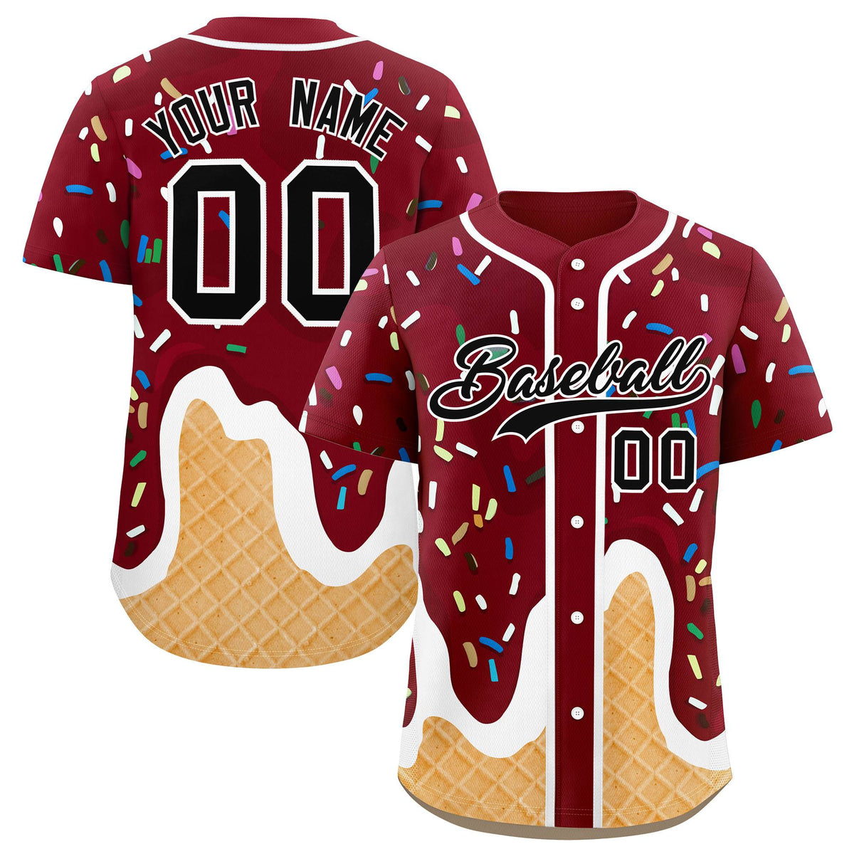 Custom Crimson Ice Cream Cone Graffiti Pattern Fashion Authentic Baseball Jersey| KXKSHOP
