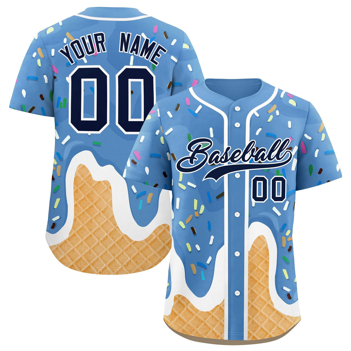 Custom Powder Blue Ice Cream Cone Graffiti Pattern Fashion Authentic Baseball Jersey| KXKSHOP