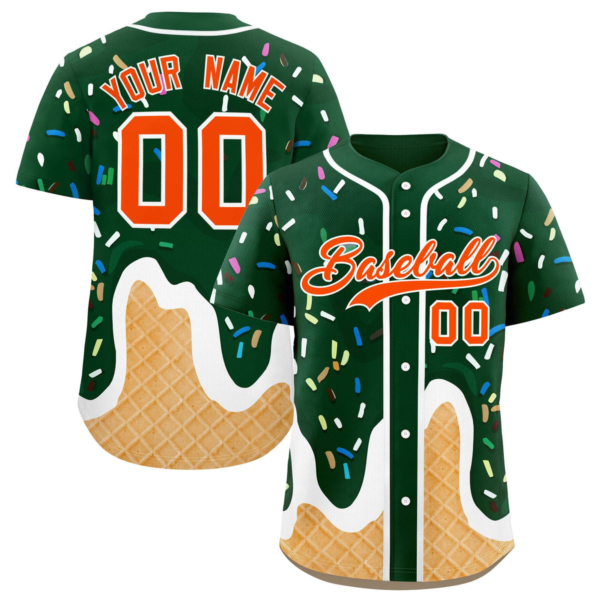 Custom Green Ice Cream Cone Graffiti Pattern Fashion Authentic Baseball Jersey| KXKSHOP