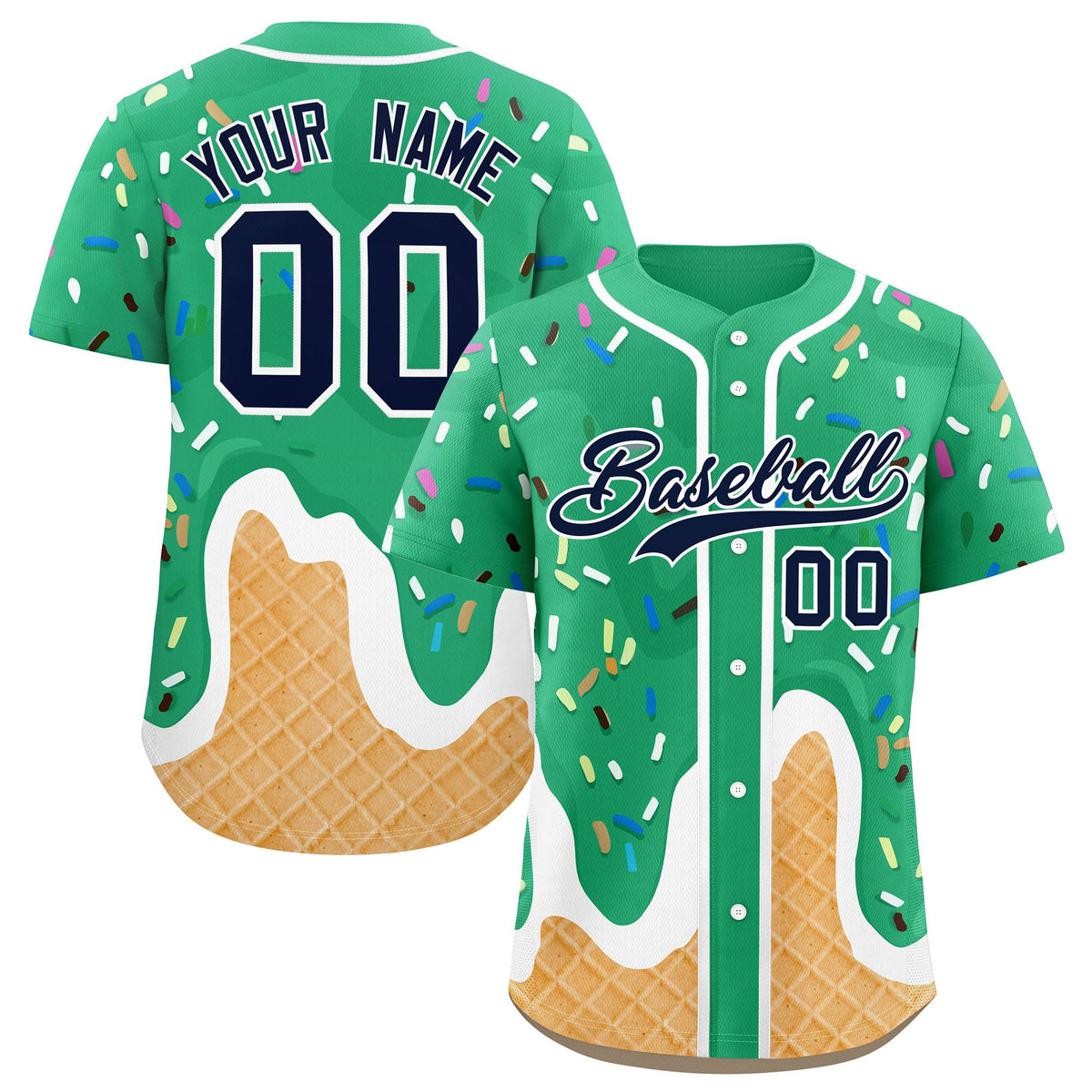 Custom Brilliant Green Ice Cream Cone Graffiti Pattern Fashion Authentic Baseball Jersey| KXKSHOP
