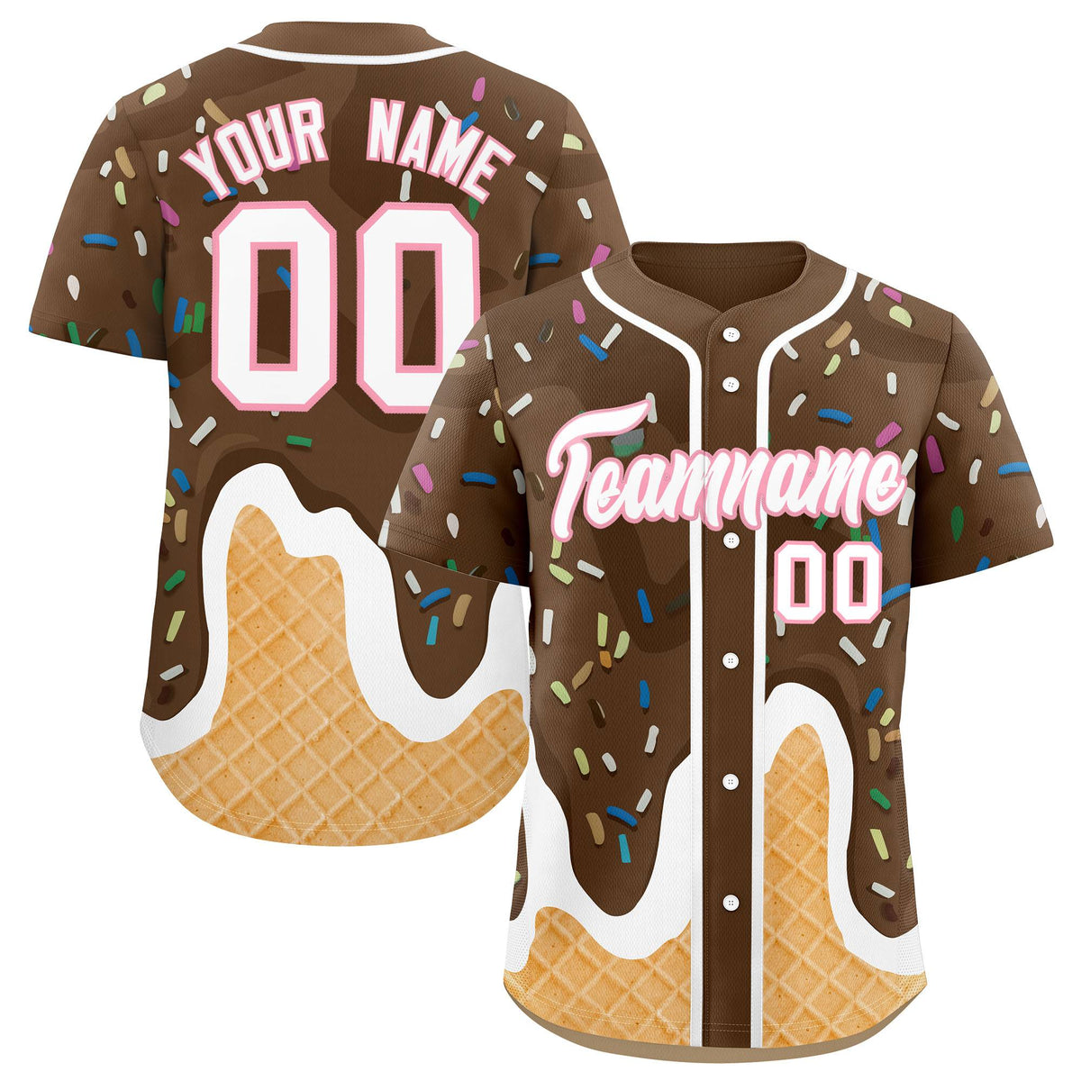 Custom Brown Ice Cream Cone Graffiti Pattern Fashion Authentic Baseball Jersey| KXKSHOP