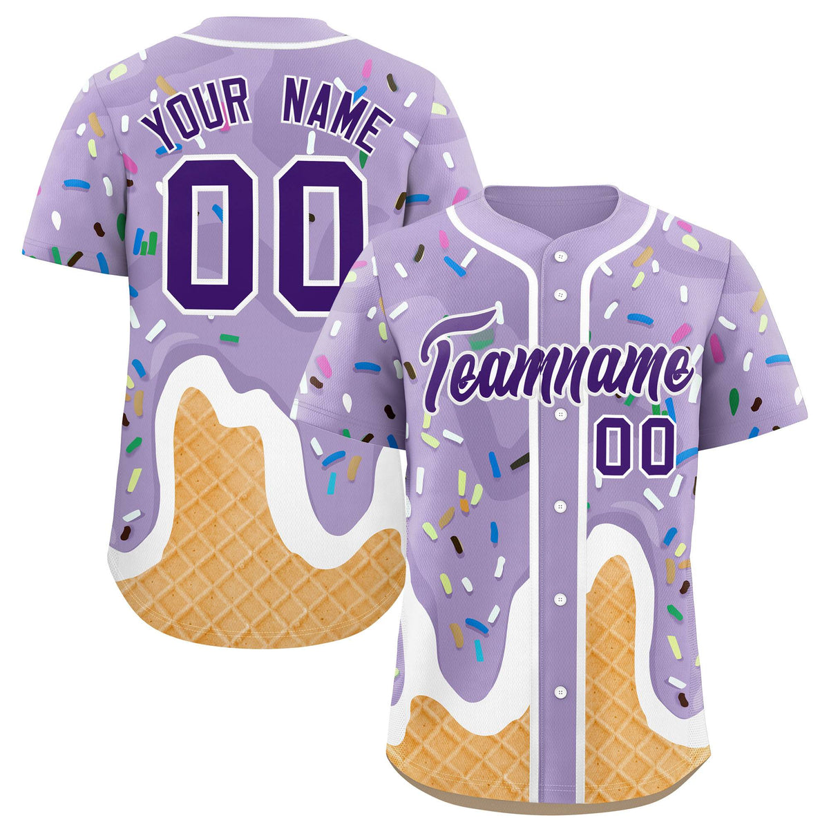 Custom Light Purple Ice Cream Cone Graffiti Pattern Fashion Authentic Baseball Jersey| KXKSHOP