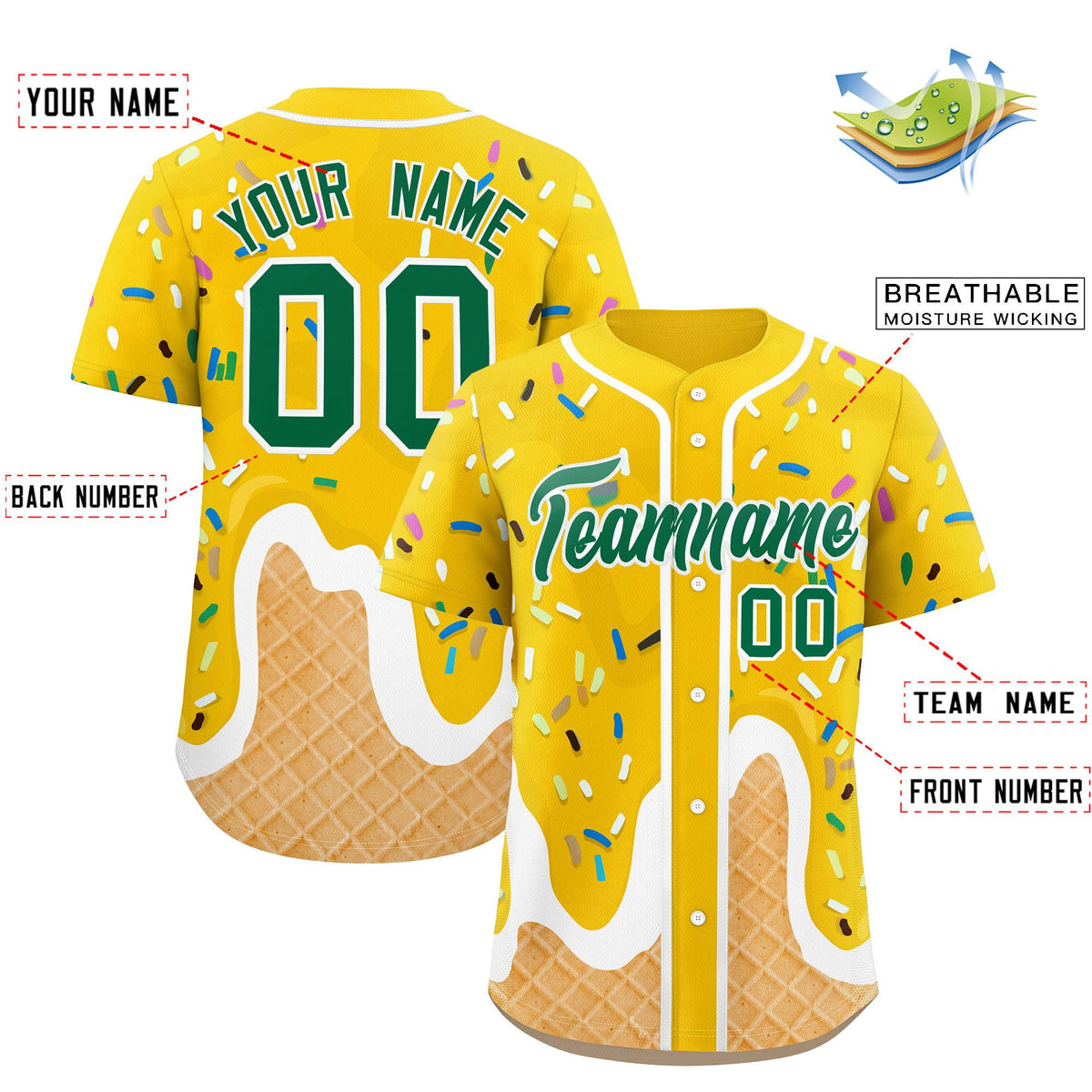 Custom Gold Ice Cream Cone Graffiti Pattern Fashion Authentic Baseball Jersey| KXKSHOP