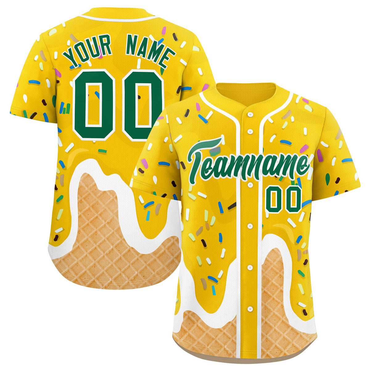 Custom Gold Ice Cream Cone Graffiti Pattern Fashion Authentic Baseball Jersey| KXKSHOP