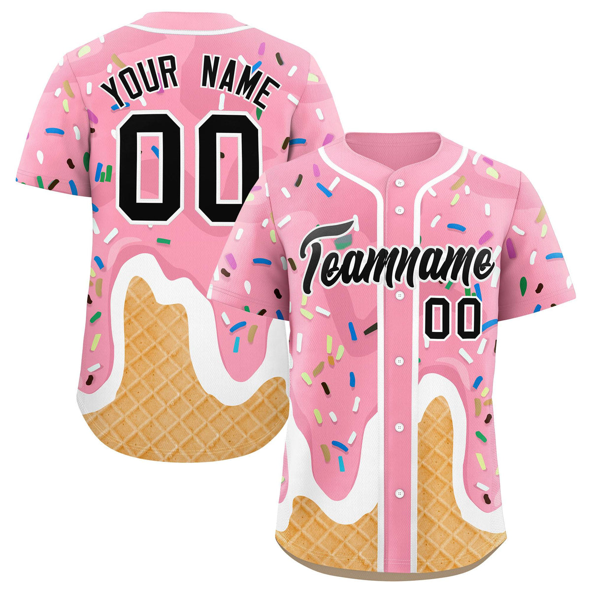 Custom Light Pink Ice Cream Cone Graffiti Pattern Fashion Authentic Baseball Jersey| KXKSHOP