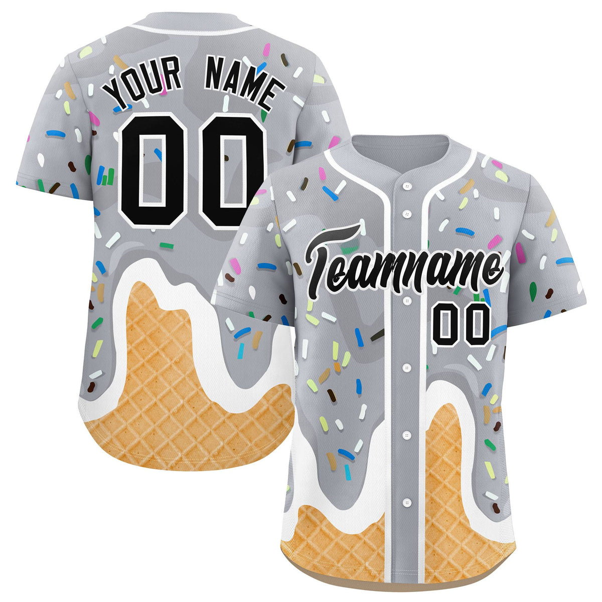 Custom Gray Ice Cream Cone Graffiti Pattern Fashion Authentic Baseball Jersey| KXKSHOP