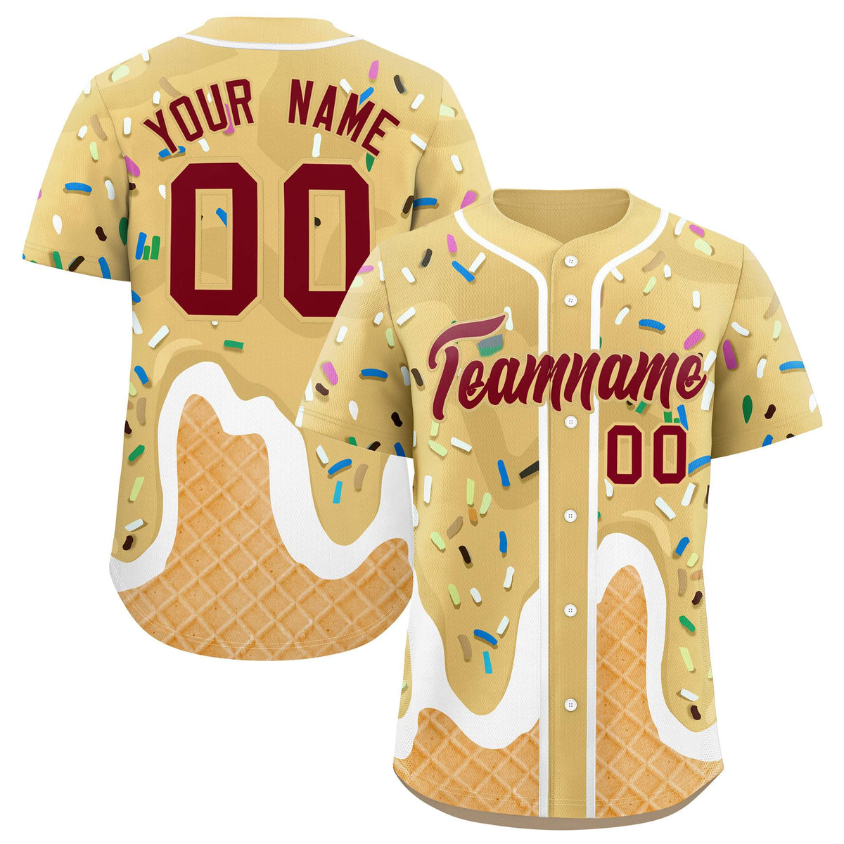 Custom Khaki Ice Cream Cone Graffiti Pattern Fashion Authentic Baseball Jersey| KXKSHOP