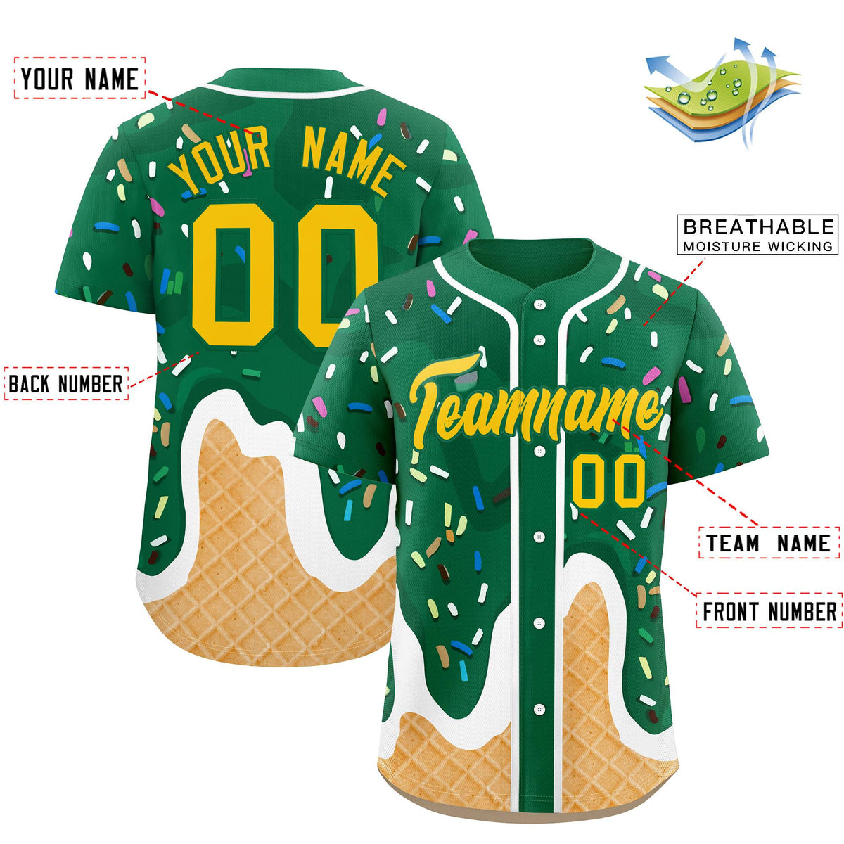 Custom Kelly Green Ice Cream Cone Graffiti Pattern Fashion Authentic Baseball Jersey| KXKSHOP