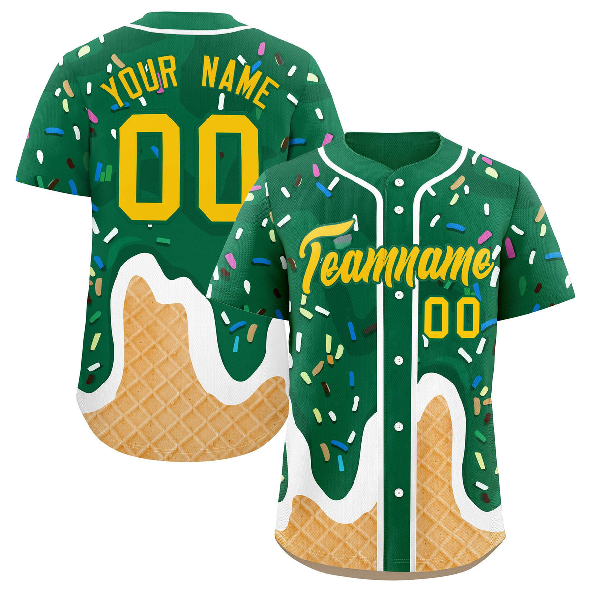 Custom Kelly Green Ice Cream Cone Graffiti Pattern Fashion Authentic Baseball Jersey| KXKSHOP