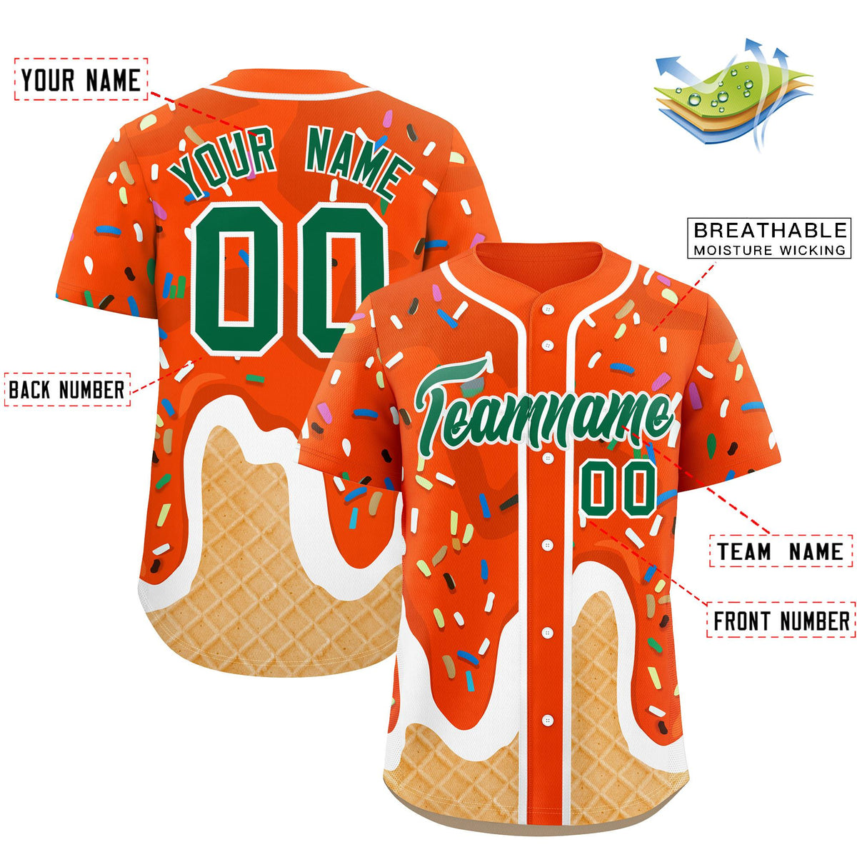 Custom Orange Ice Cream Cone Graffiti Pattern Fashion Authentic Baseball Jersey| KXKSHOP