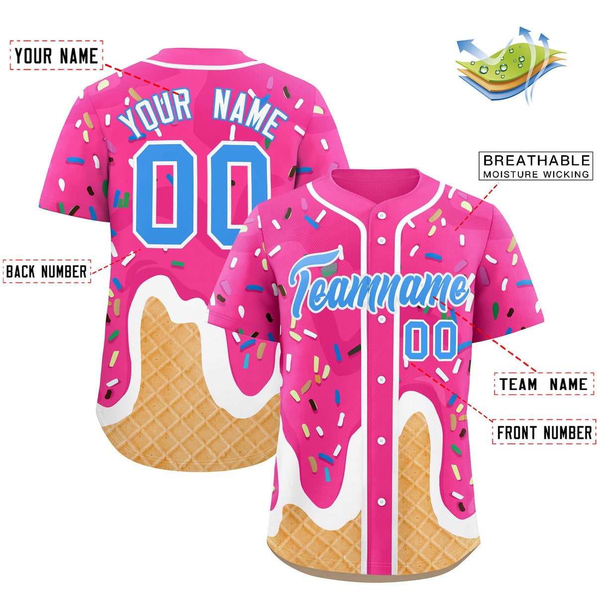 Custom Pink Ice Cream Cone Graffiti Pattern Fashion Authentic Baseball Jersey| KXKSHOP