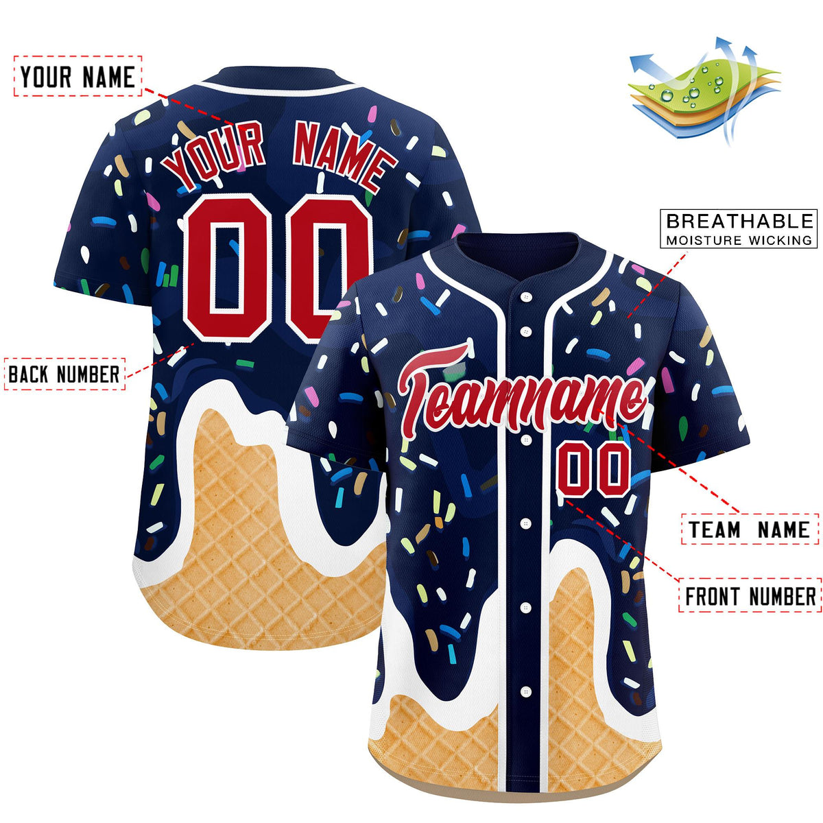 Custom Navy Ice Cream Cone Graffiti Pattern Fashion Authentic Baseball Jersey| KXKSHOP