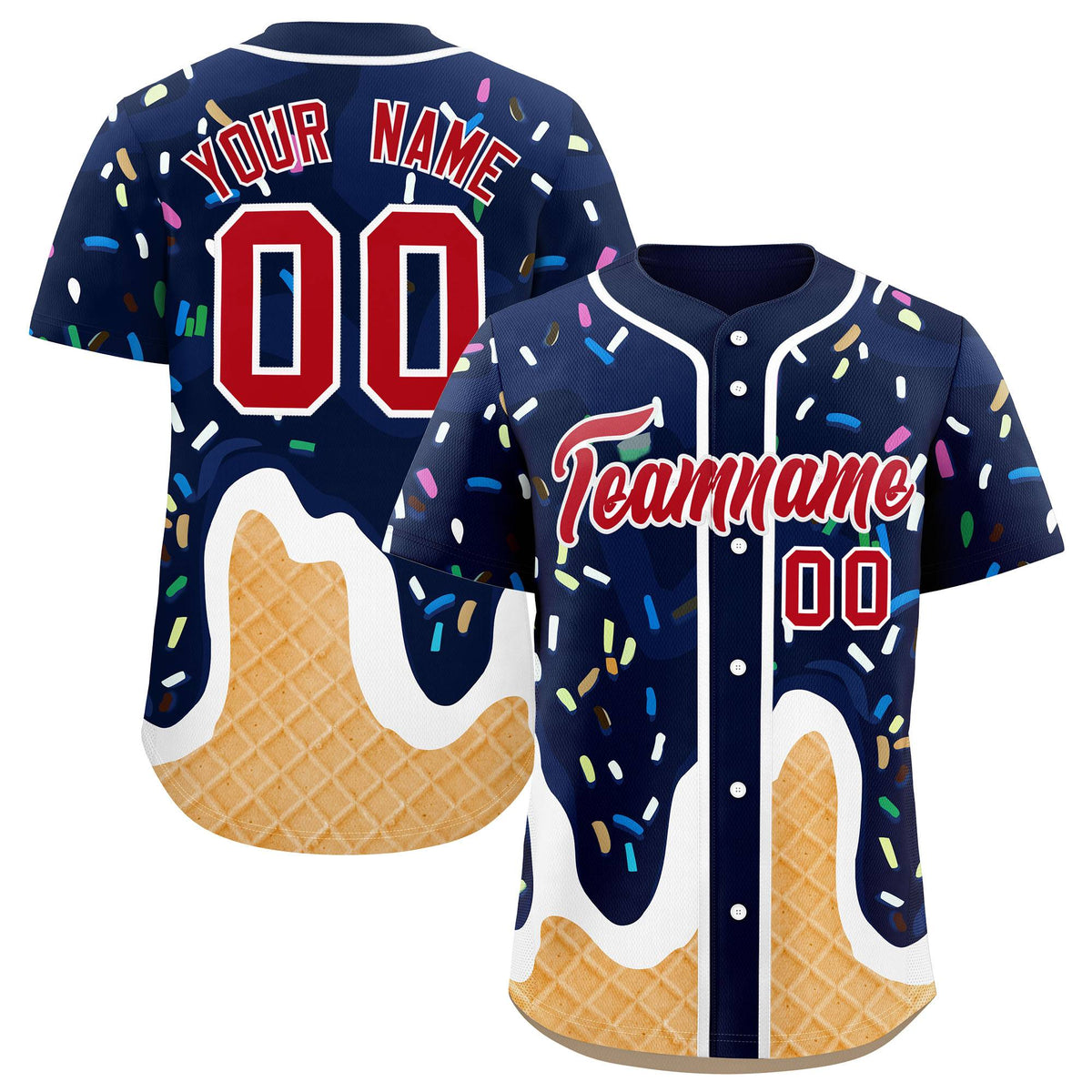 Custom Navy Ice Cream Cone Graffiti Pattern Fashion Authentic Baseball Jersey| KXKSHOP