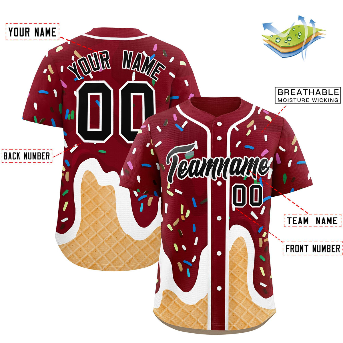 Custom Crimson Ice Cream Cone Graffiti Pattern Fashion Authentic Baseball Jersey| KXKSHOP