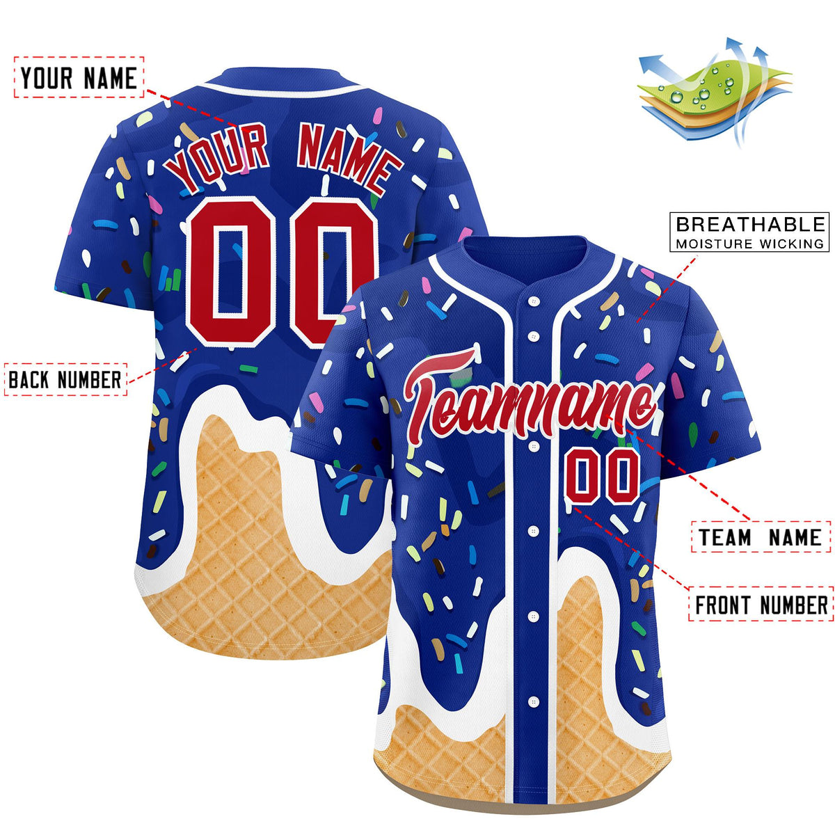 Custom Royal Ice Cream Cone Graffiti Pattern Fashion Authentic Baseball Jersey| KXKSHOP