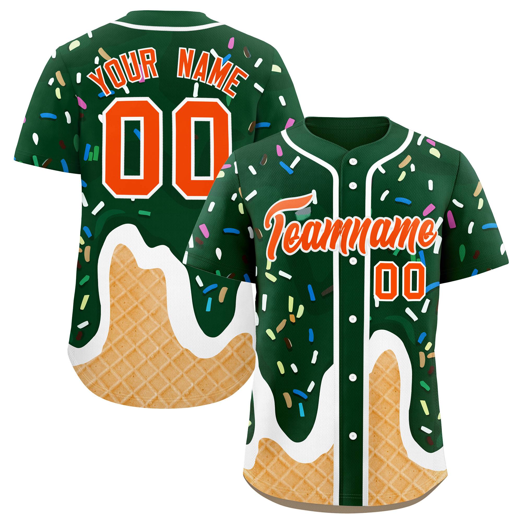 Custom Green Ice Cream Cone Graffiti Pattern Fashion Authentic Baseball Jersey| KXKSHOP