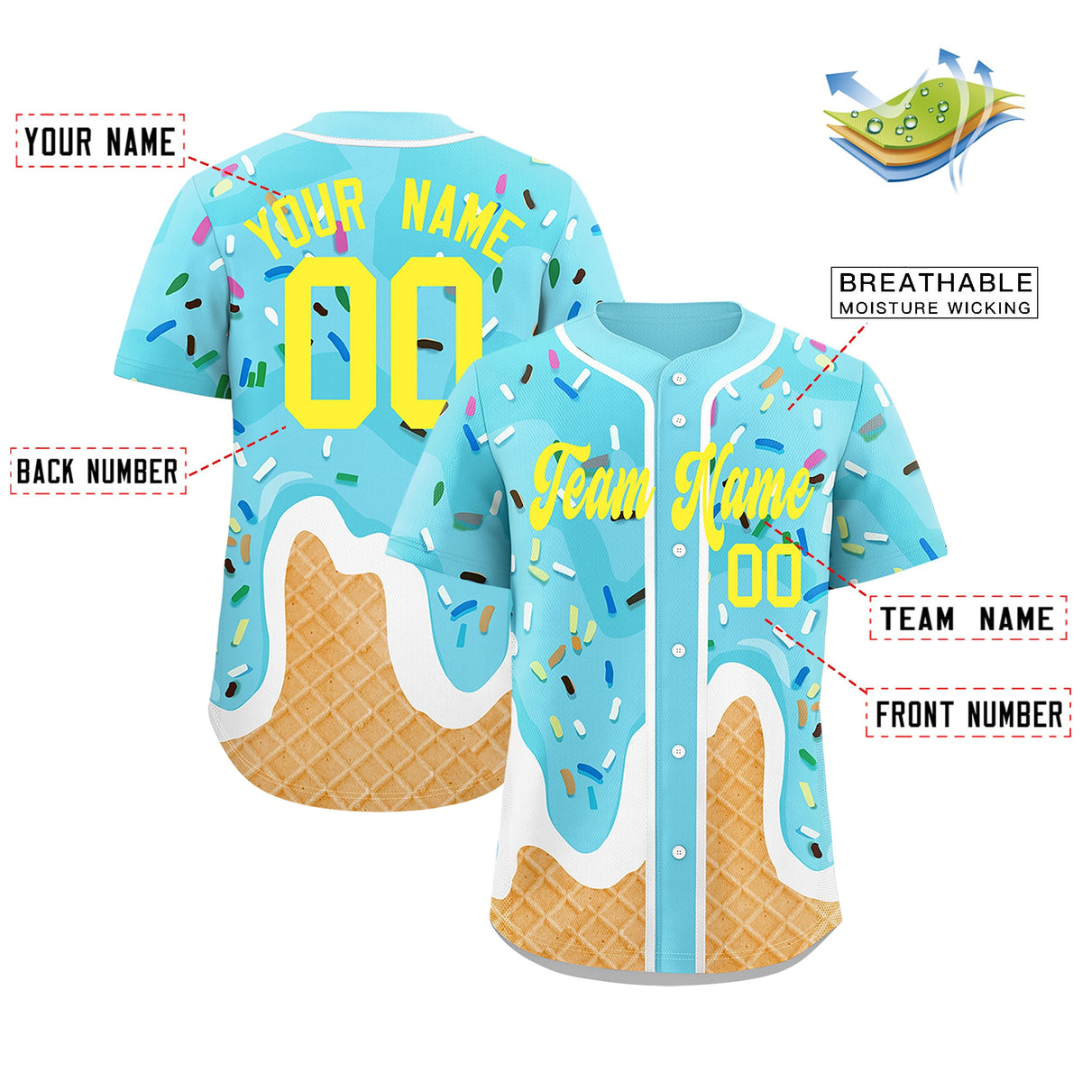 Fans-Made | Custom Blue Ice Cream Cone Graffiti Pattern Fashion Authentic Baseball Jersey From Evan Neufang ¡§C Available for Reorder