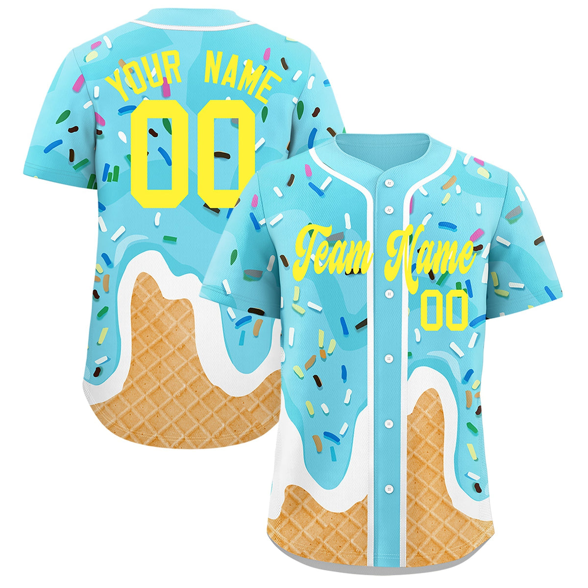Fans-Made | Custom Blue Ice Cream Cone Graffiti Pattern Fashion Authentic Baseball Jersey From Evan Neufang ¡§C Available for Reorder