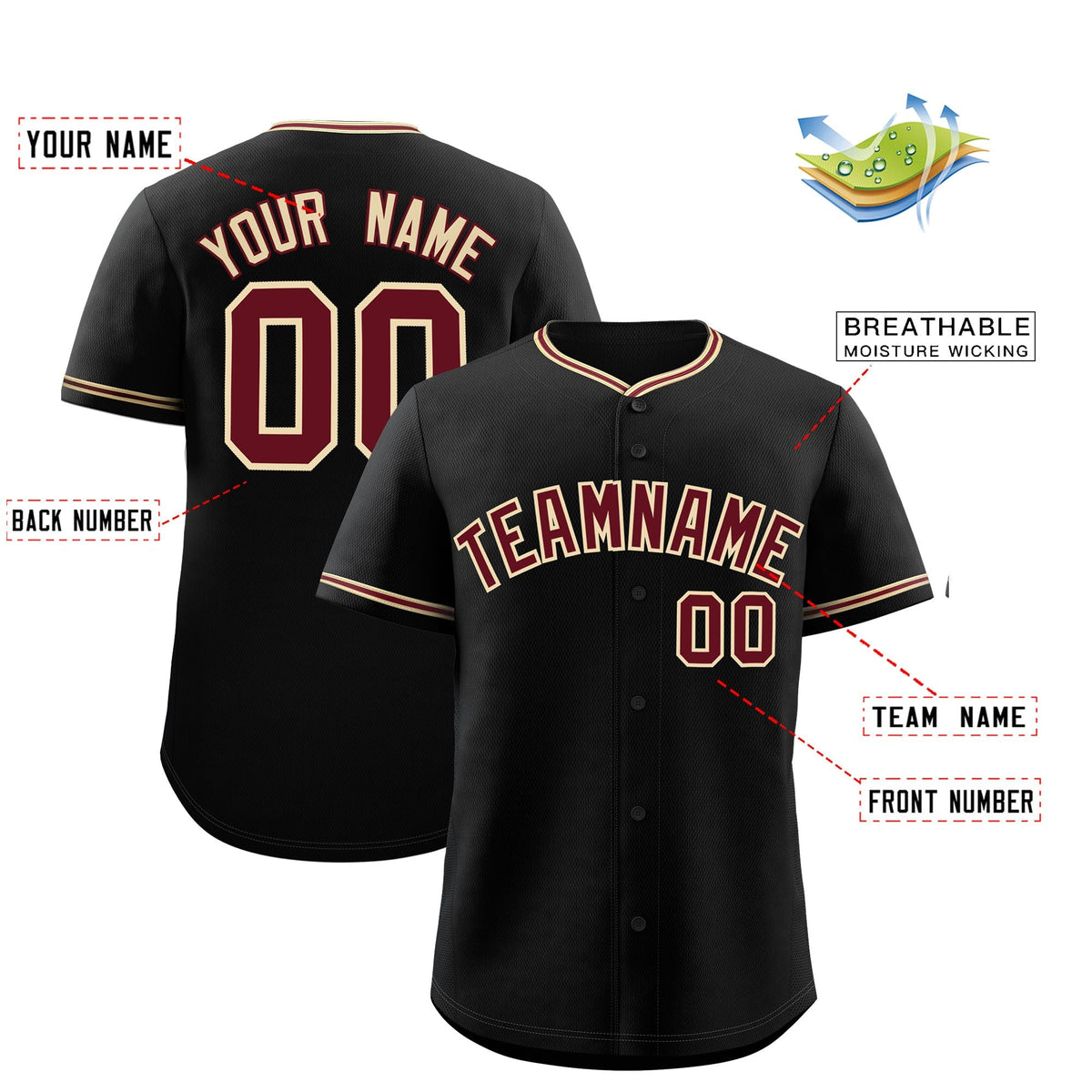 Custom Black Crimson-Khaki Classic Personalized Baseball Sports Uniform| KXKSHOP