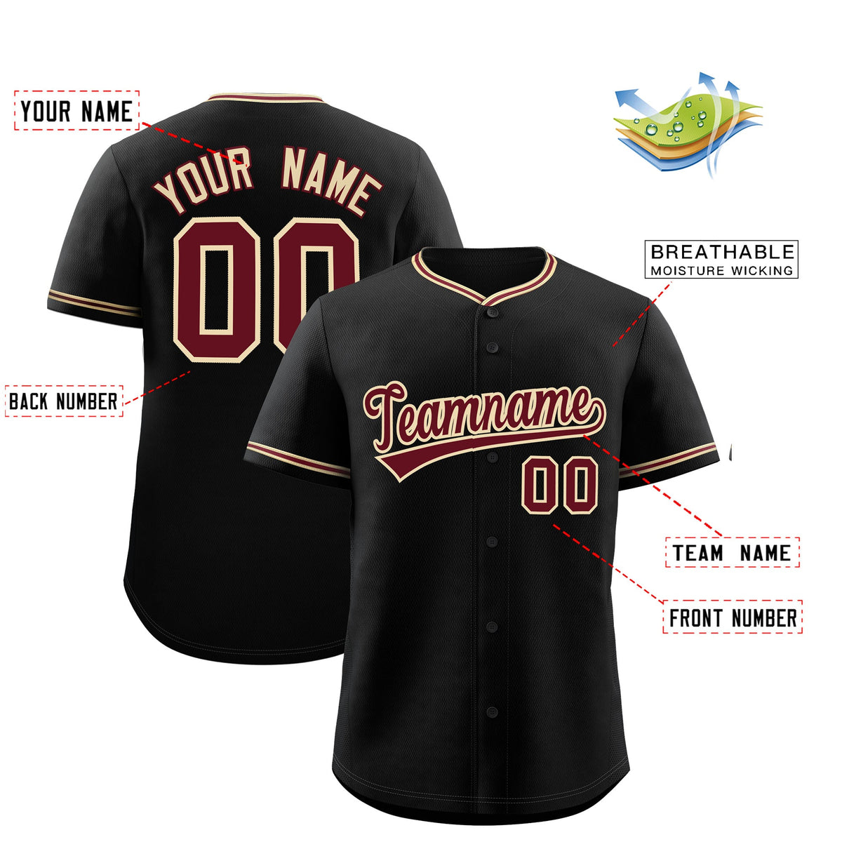 Custom Black Crimson-Khaki Classic Personalized Baseball Sports Uniform| KXKSHOP