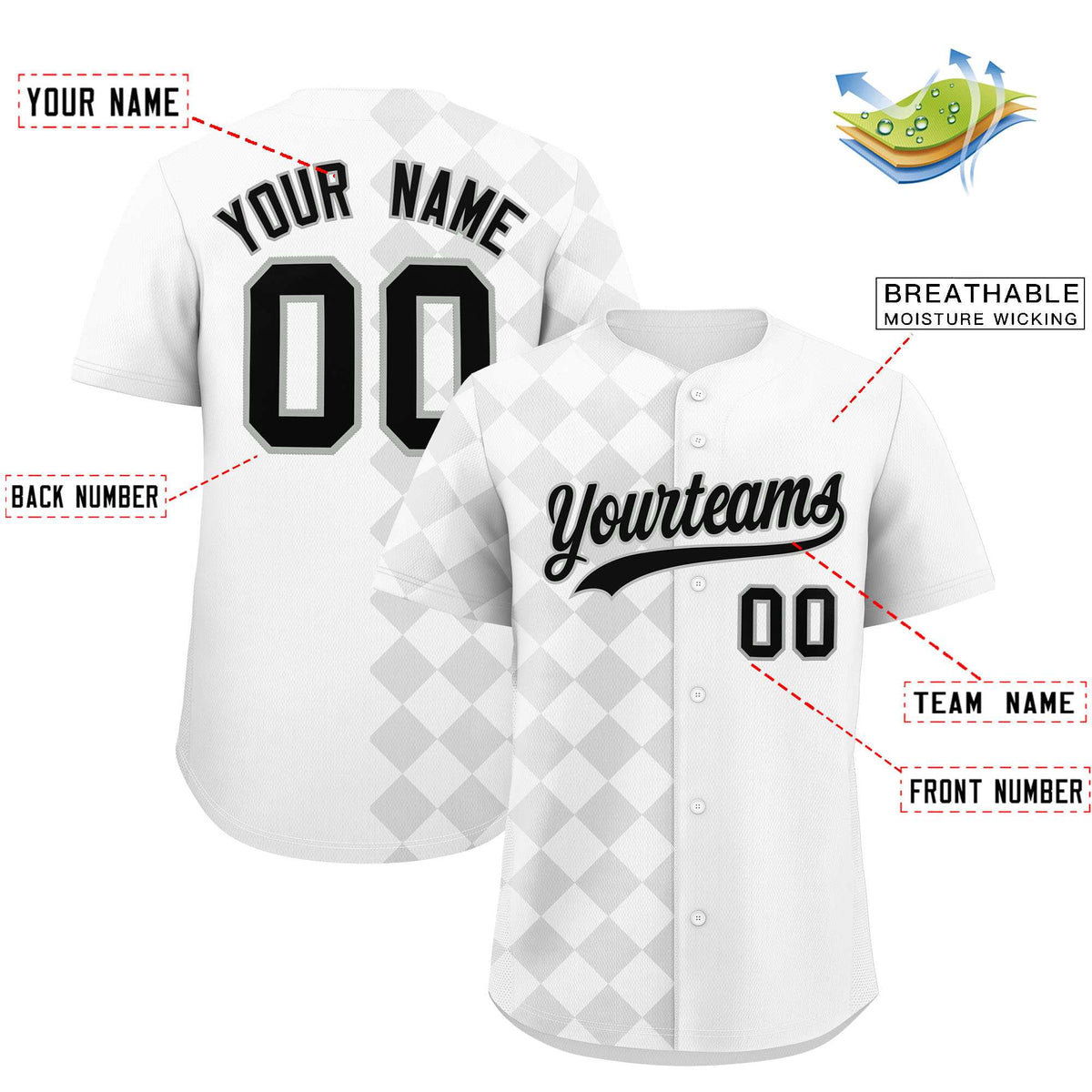 Custom White Rhombus Design Authentic Baseball Jersey| KXKSHOP