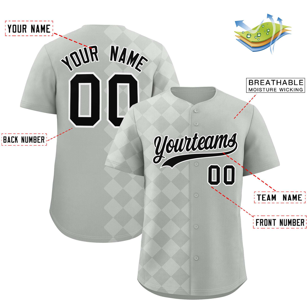 Custom Gray Rhombus Design Authentic Baseball Jersey| KXKSHOP