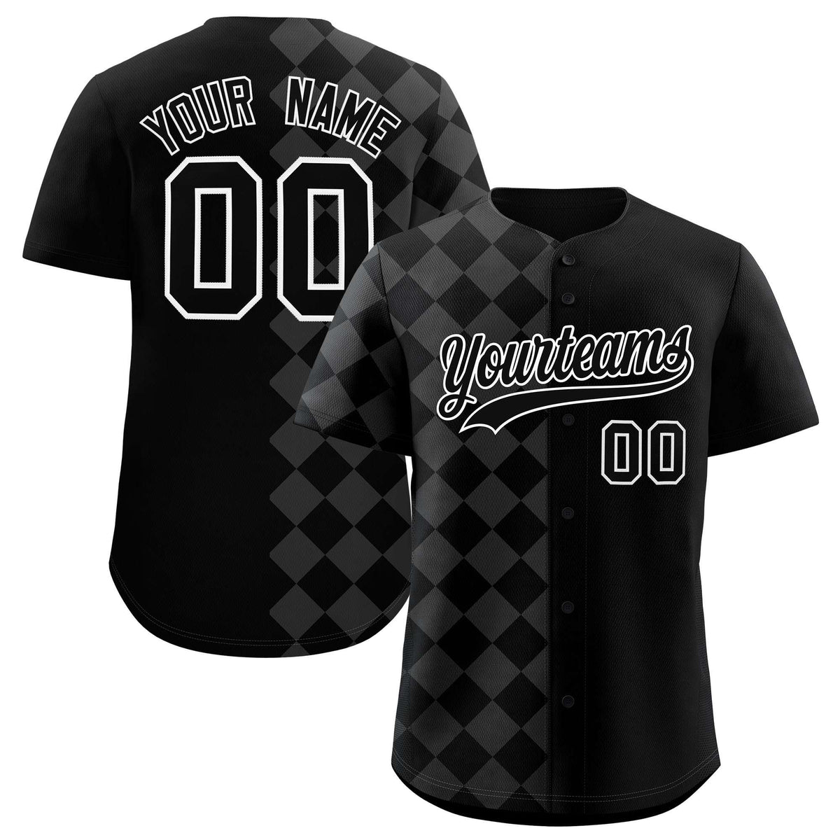 Custom Black Rhombus Design Authentic Baseball Jersey| KXKSHOP