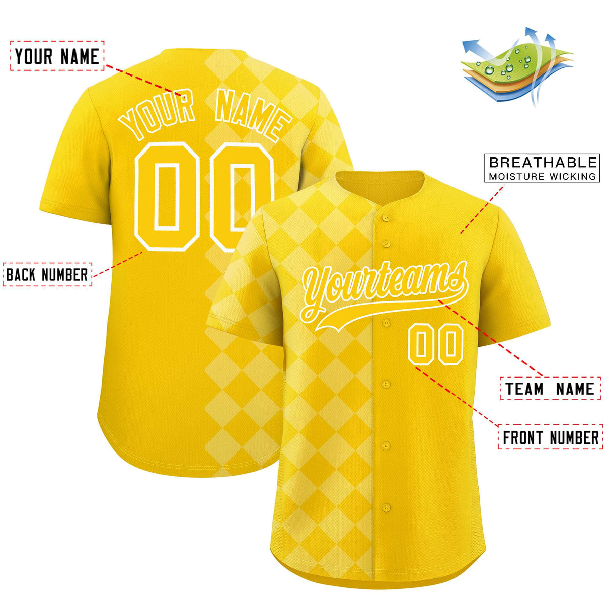 Custom Gold Rhombus Design Authentic Baseball Jersey| KXKSHOP