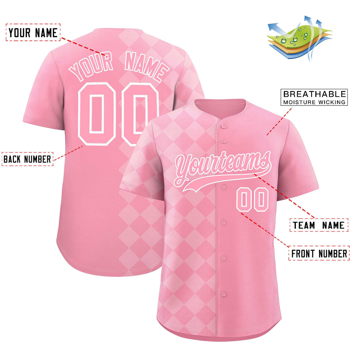 Custom Light Pink Rhombus Design Authentic Baseball Jersey| KXKSHOP