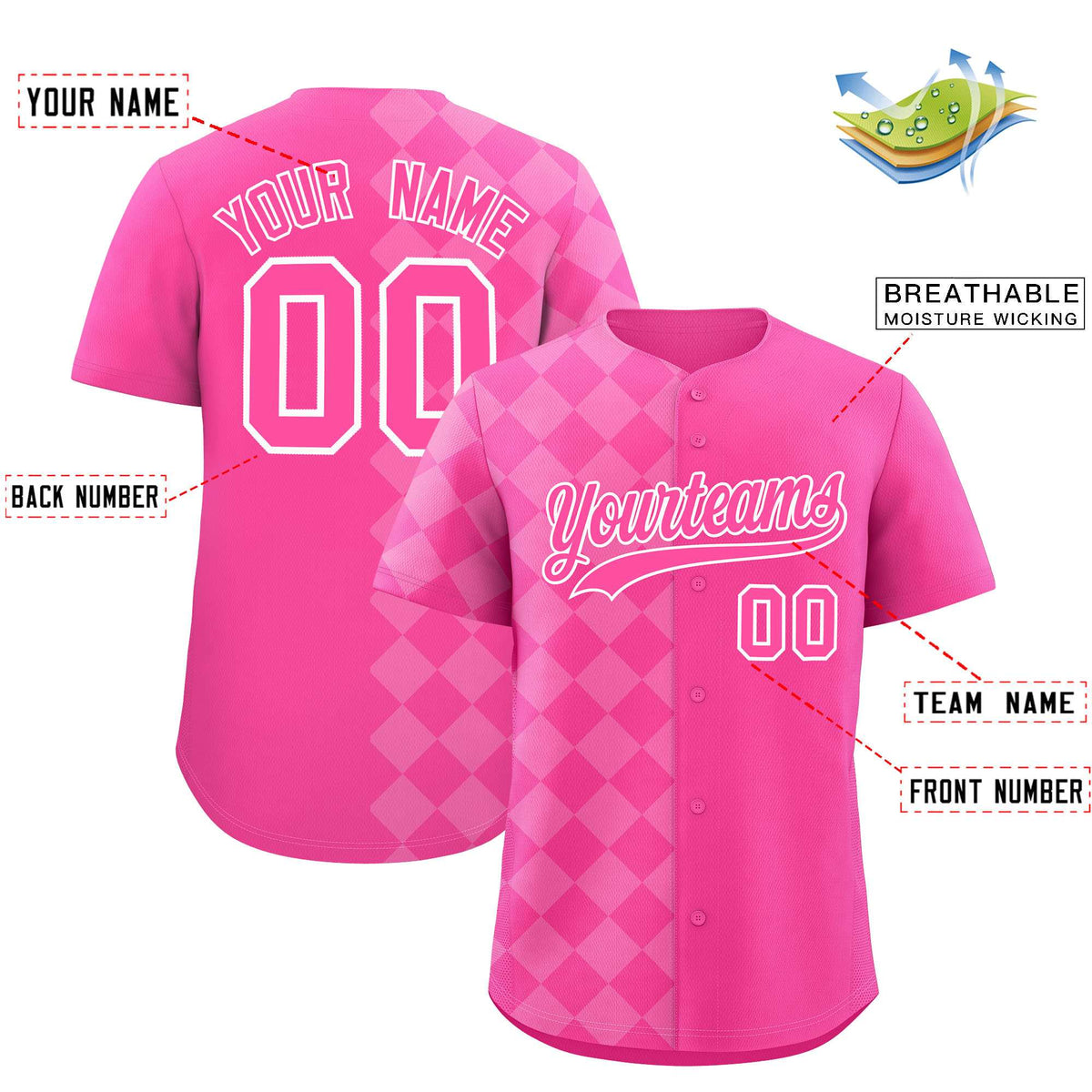 Custom Pink Rhombus Design Authentic Baseball Jersey| KXKSHOP