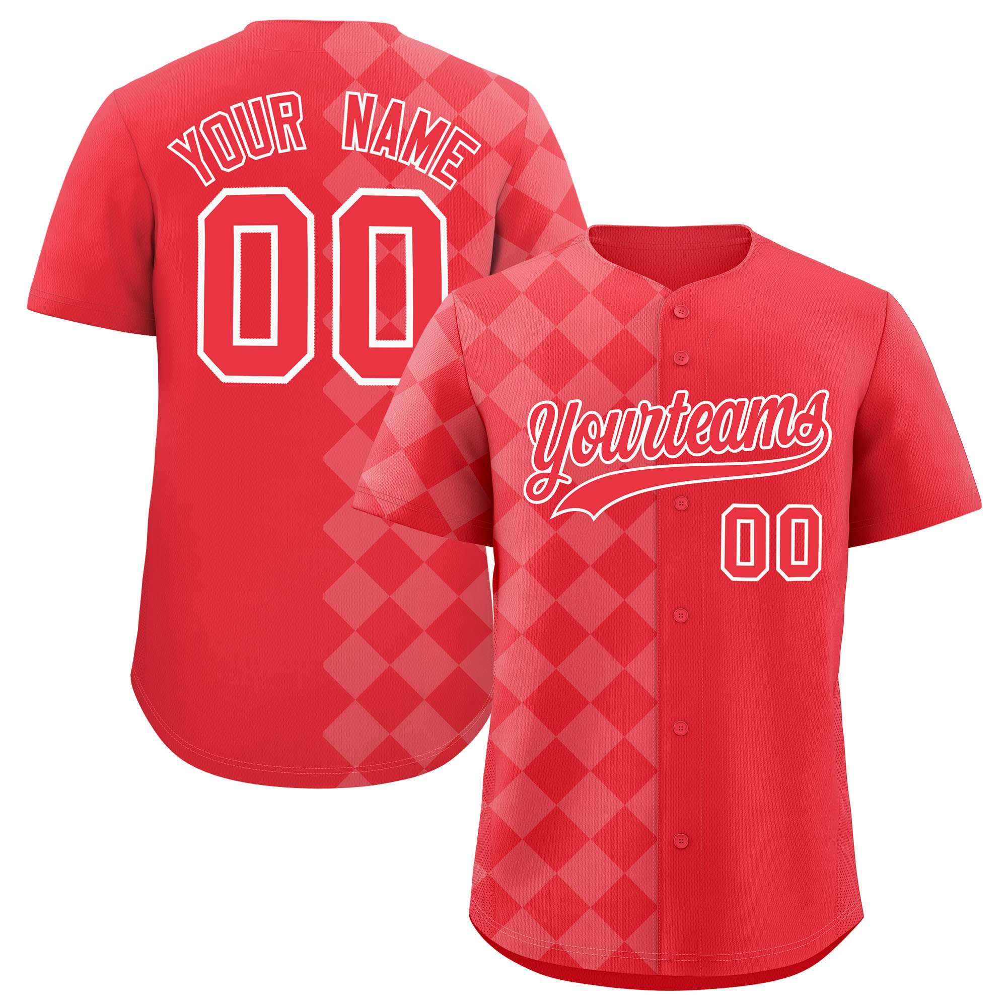 Custom Light Red Rhombus Design Authentic Baseball Jersey| KXKSHOP
