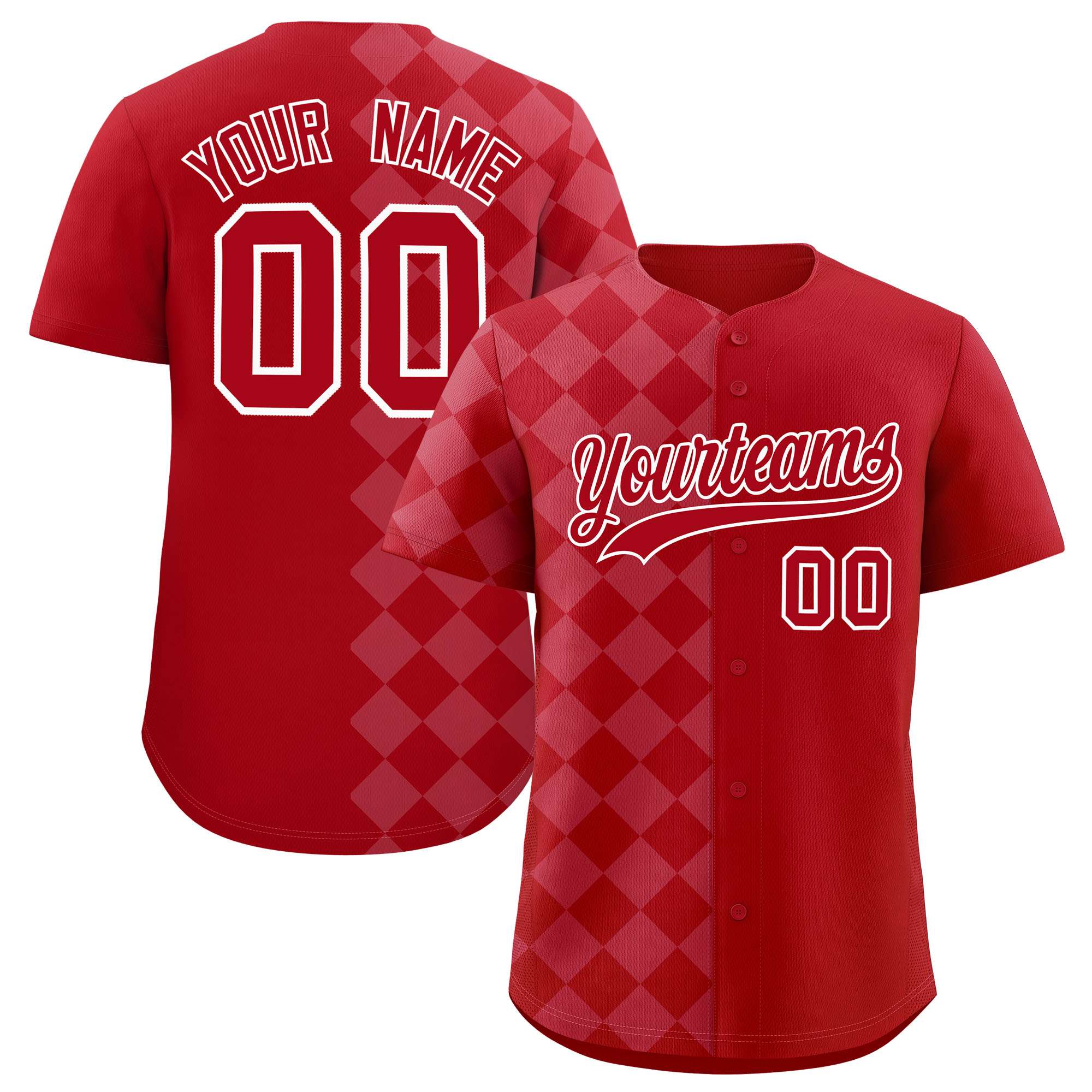 Custom Red Rhombus Design Authentic Baseball Jersey| KXKSHOP
