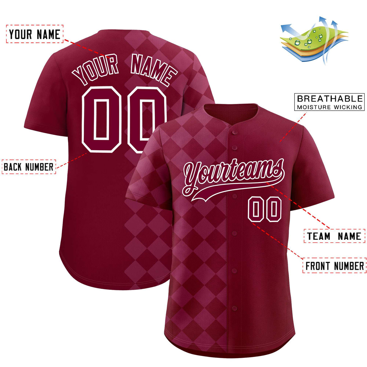 Custom Crimson Rhombus Design Authentic Baseball Jersey| KXKSHOP