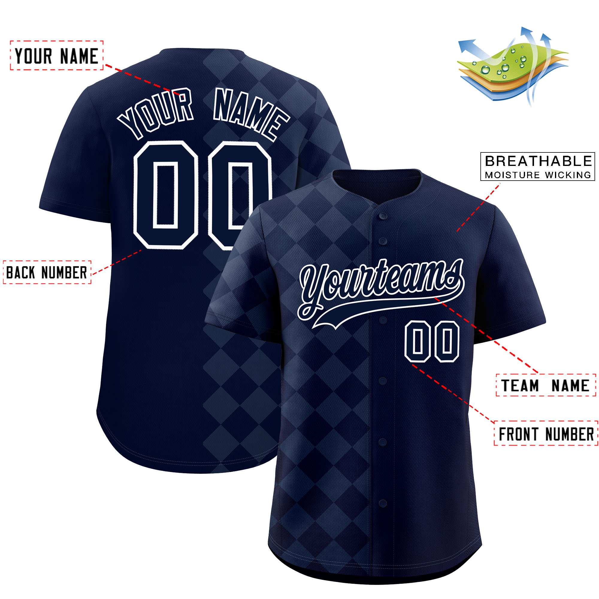 Custom Navy Rhombus Design Authentic Baseball Jersey| KXKSHOP