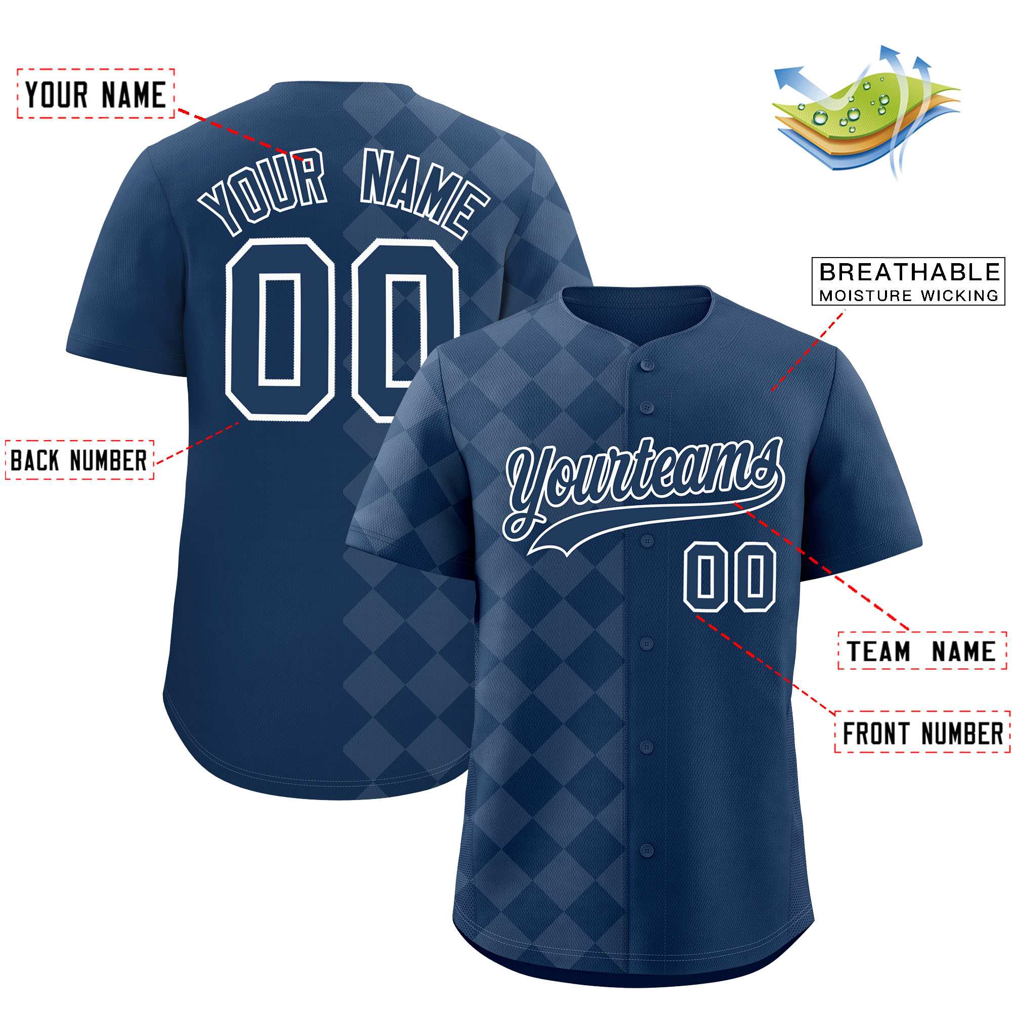 Custom Midnight Blue Rhombus Design Authentic Baseball Jersey| KXKSHOP