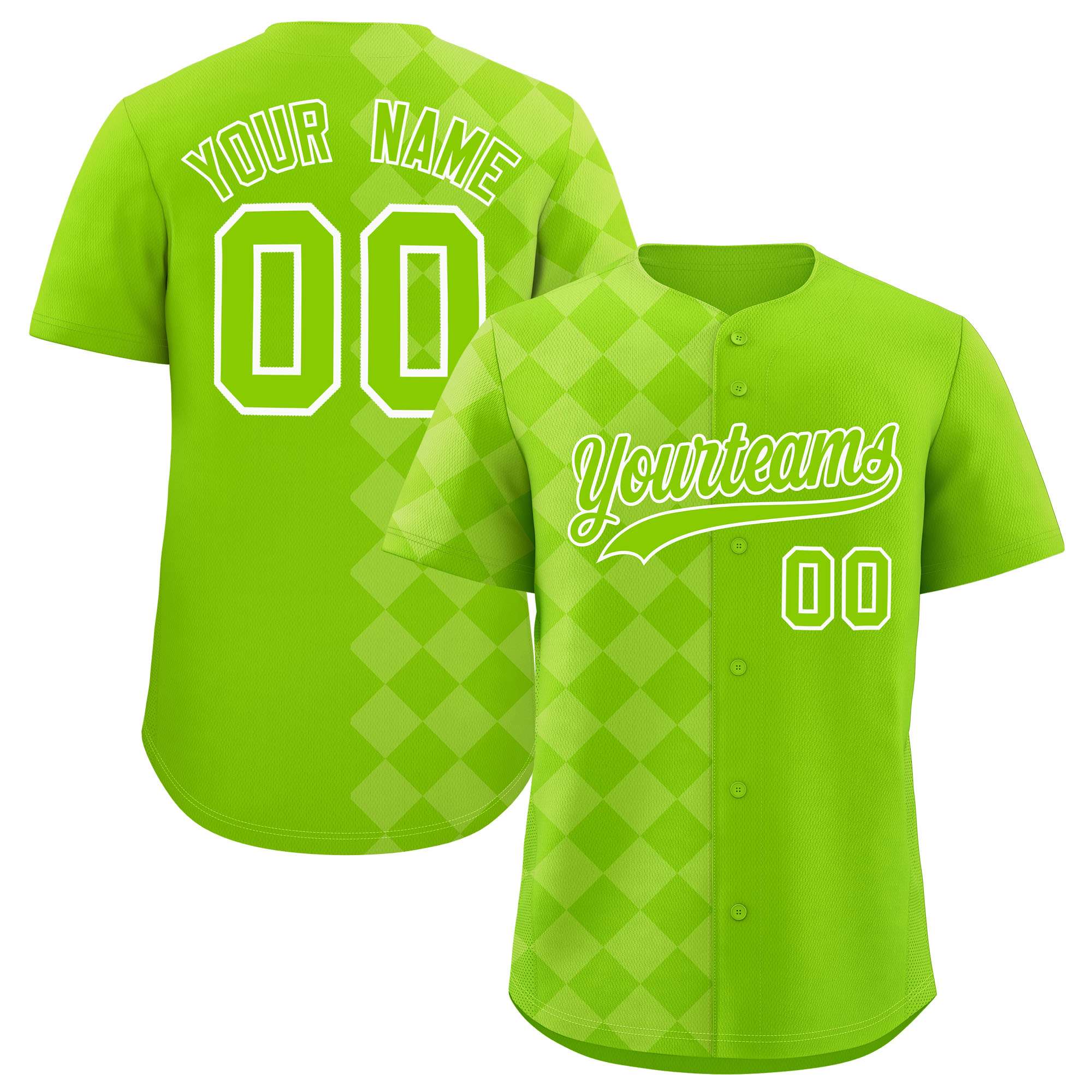 Custom Neon Green Rhombus Design Authentic Baseball Jersey| KXKSHOP