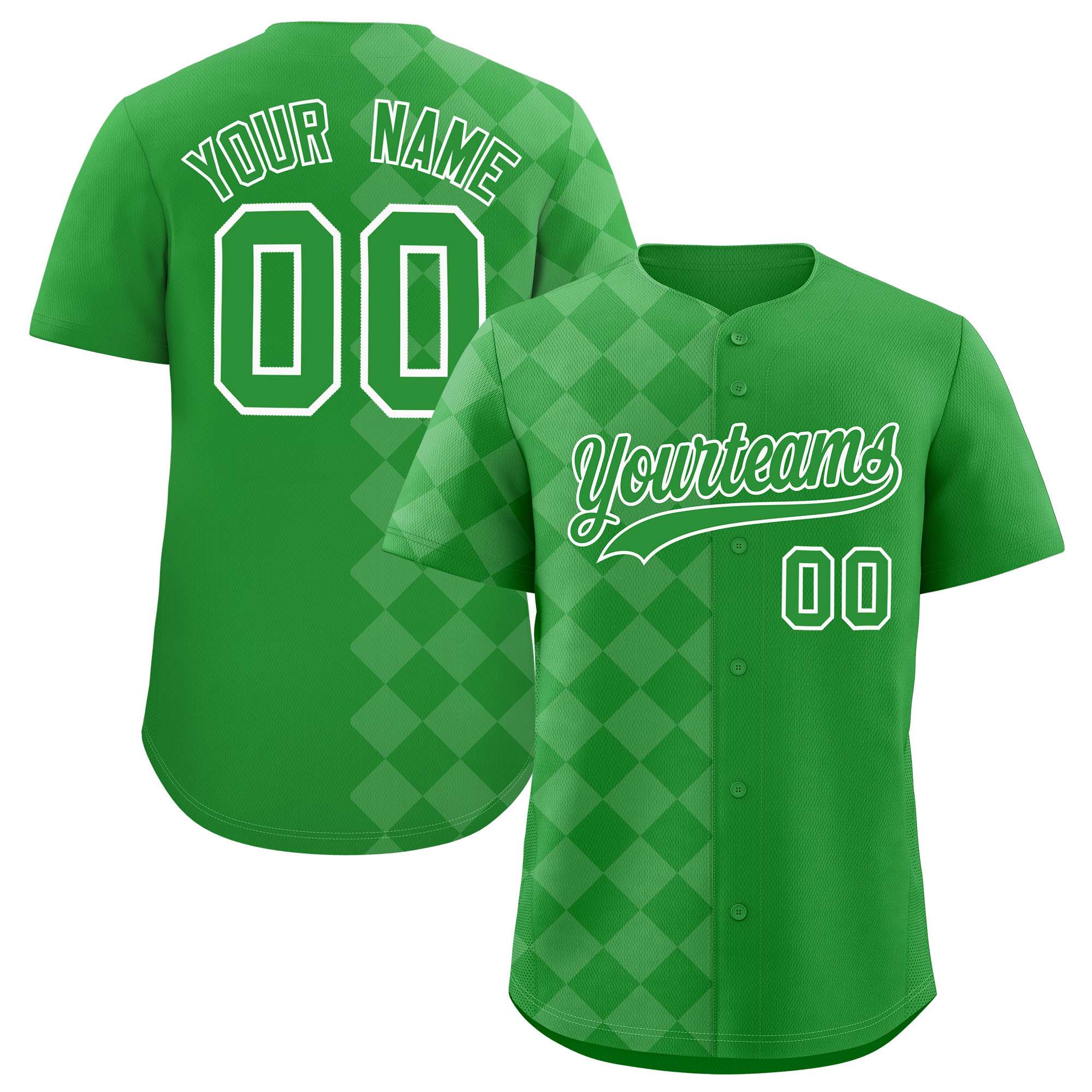 Custom Light Green Rhombus Design Authentic Baseball Jersey| KXKSHOP