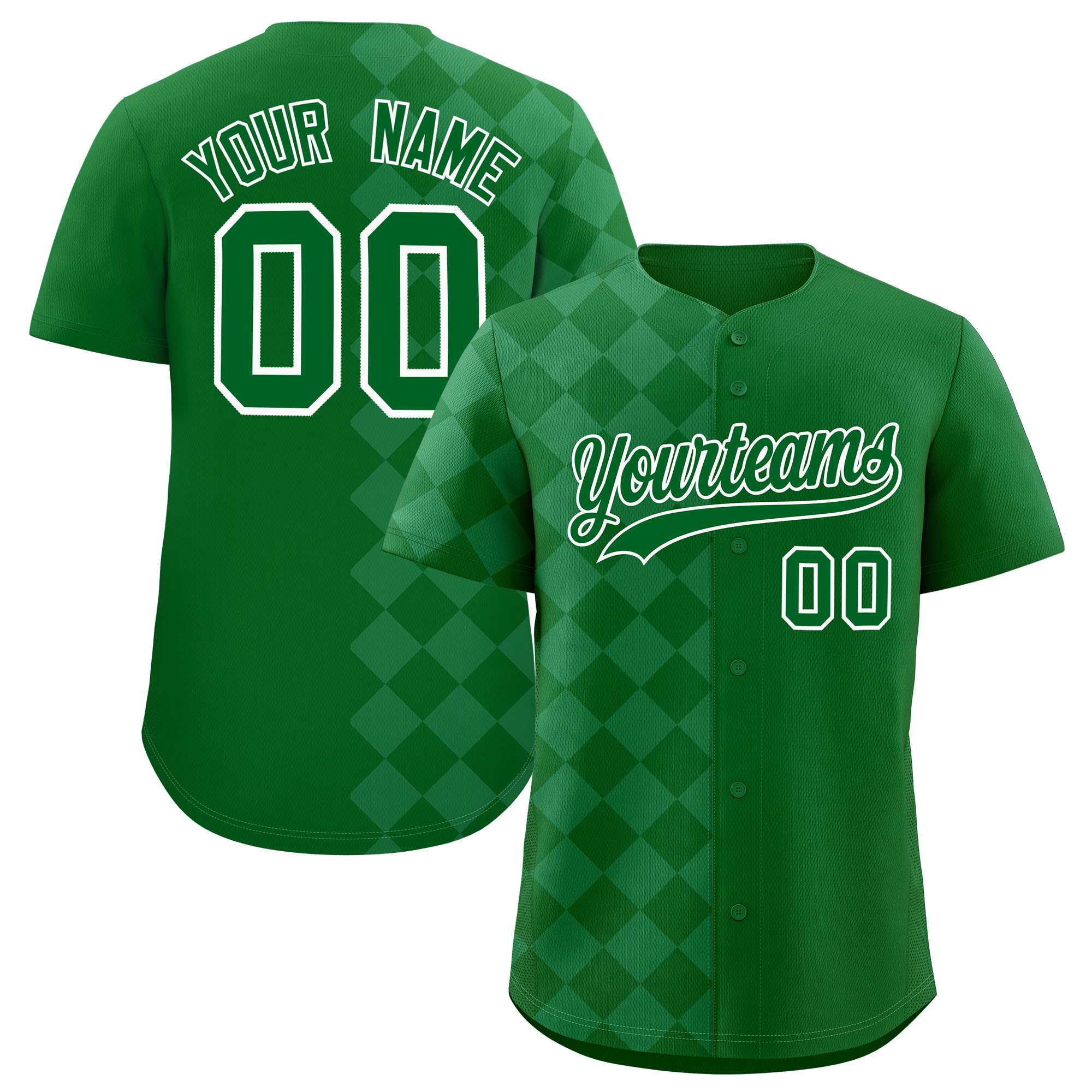 Custom Green Rhombus Design Authentic Baseball Jersey| KXKSHOP