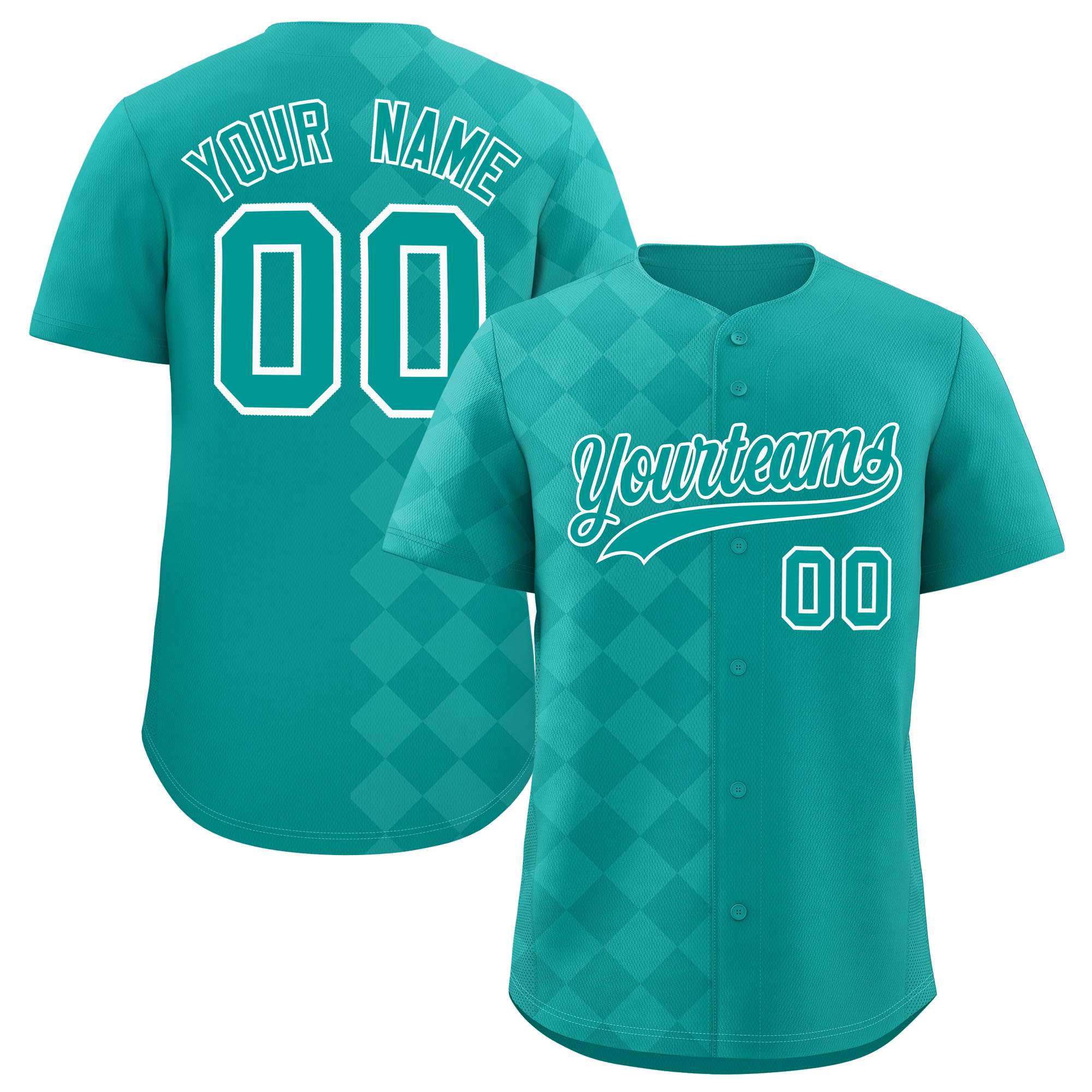 Custom Aqua Rhombus Design Authentic Baseball Jersey| KXKSHOP