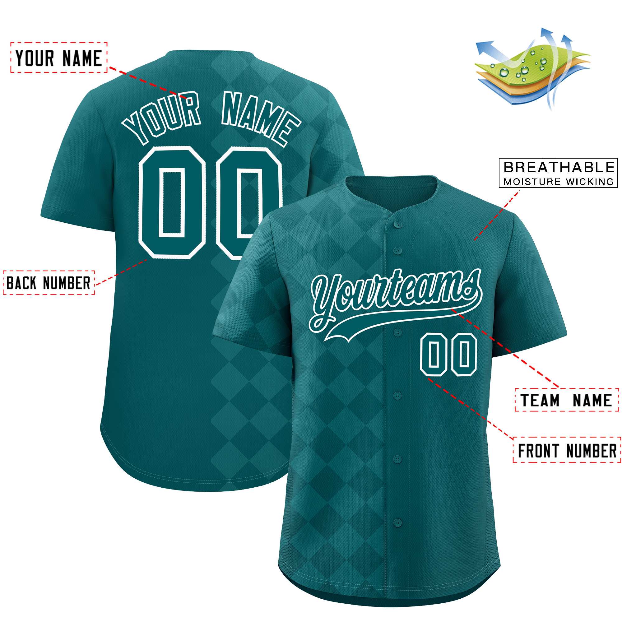 Custom Aqua Rhombus Design Authentic Baseball Jersey| KXKSHOP