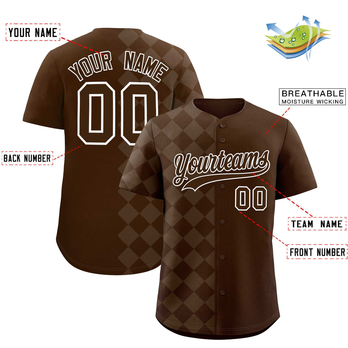 Custom Brown Rhombus Design Authentic Baseball Jersey| KXKSHOP