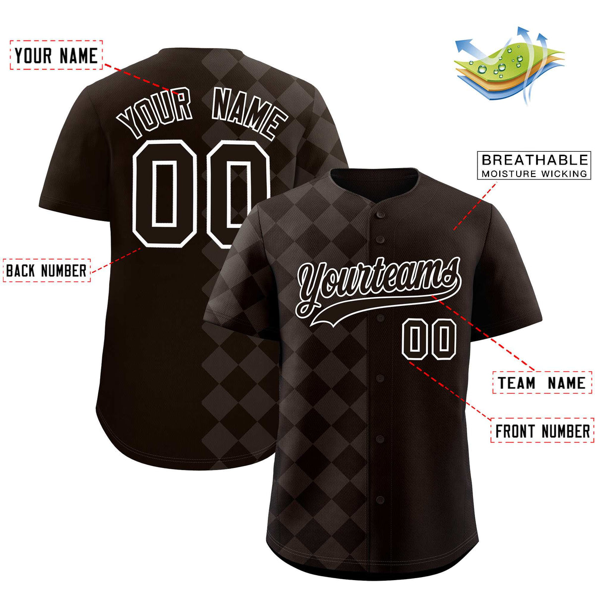 Custom Brown Rhombus Design Authentic Baseball Jersey| KXKSHOP
