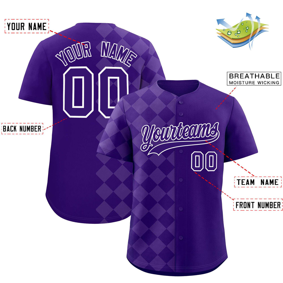 Custom Purple Rhombus Design Authentic Baseball Jersey| KXKSHOP